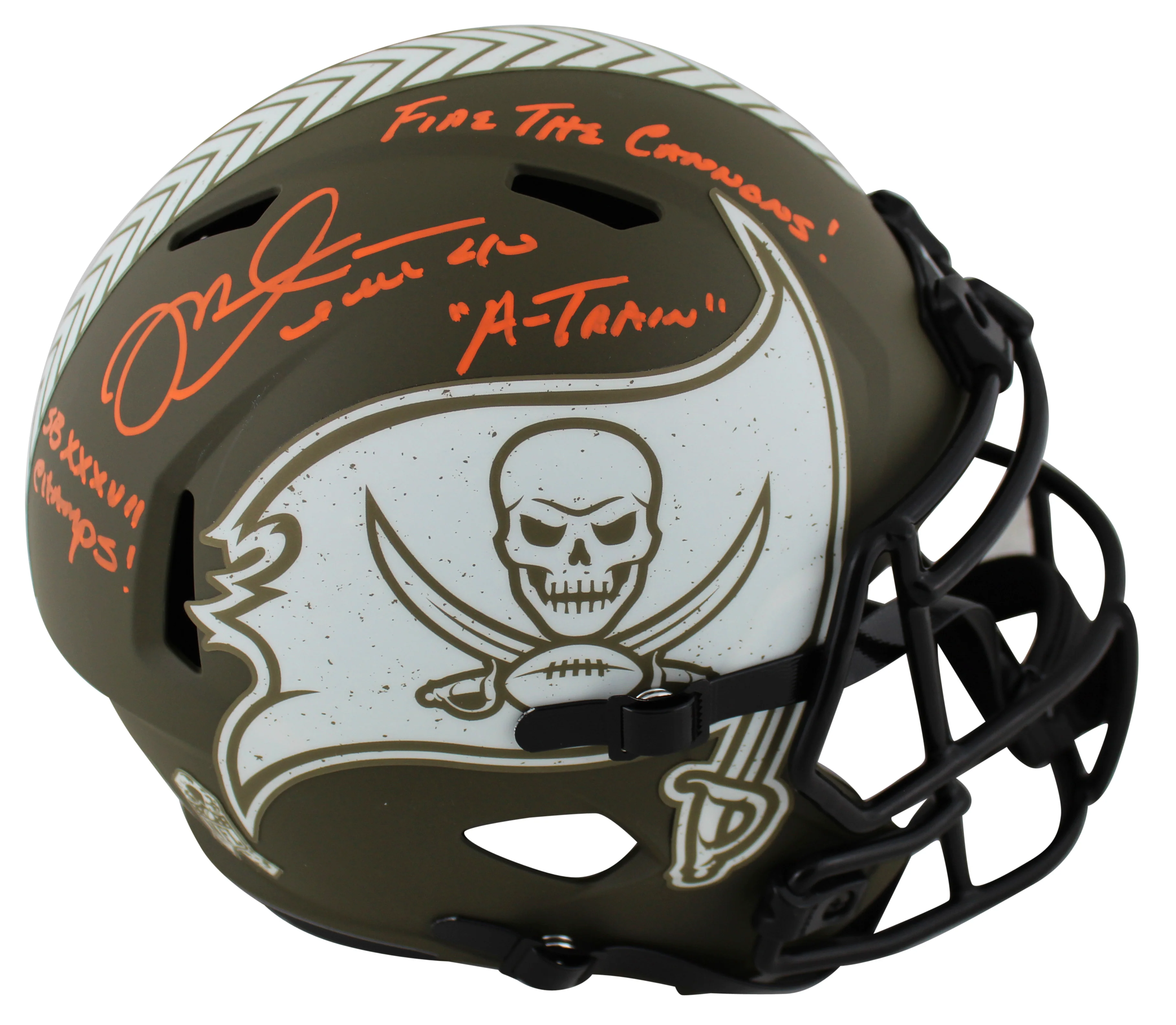 Bucs Mike Alstott 3x Insc Signed Salute To Service F/S Speed Rep Helmet BAS Wit - Image 2