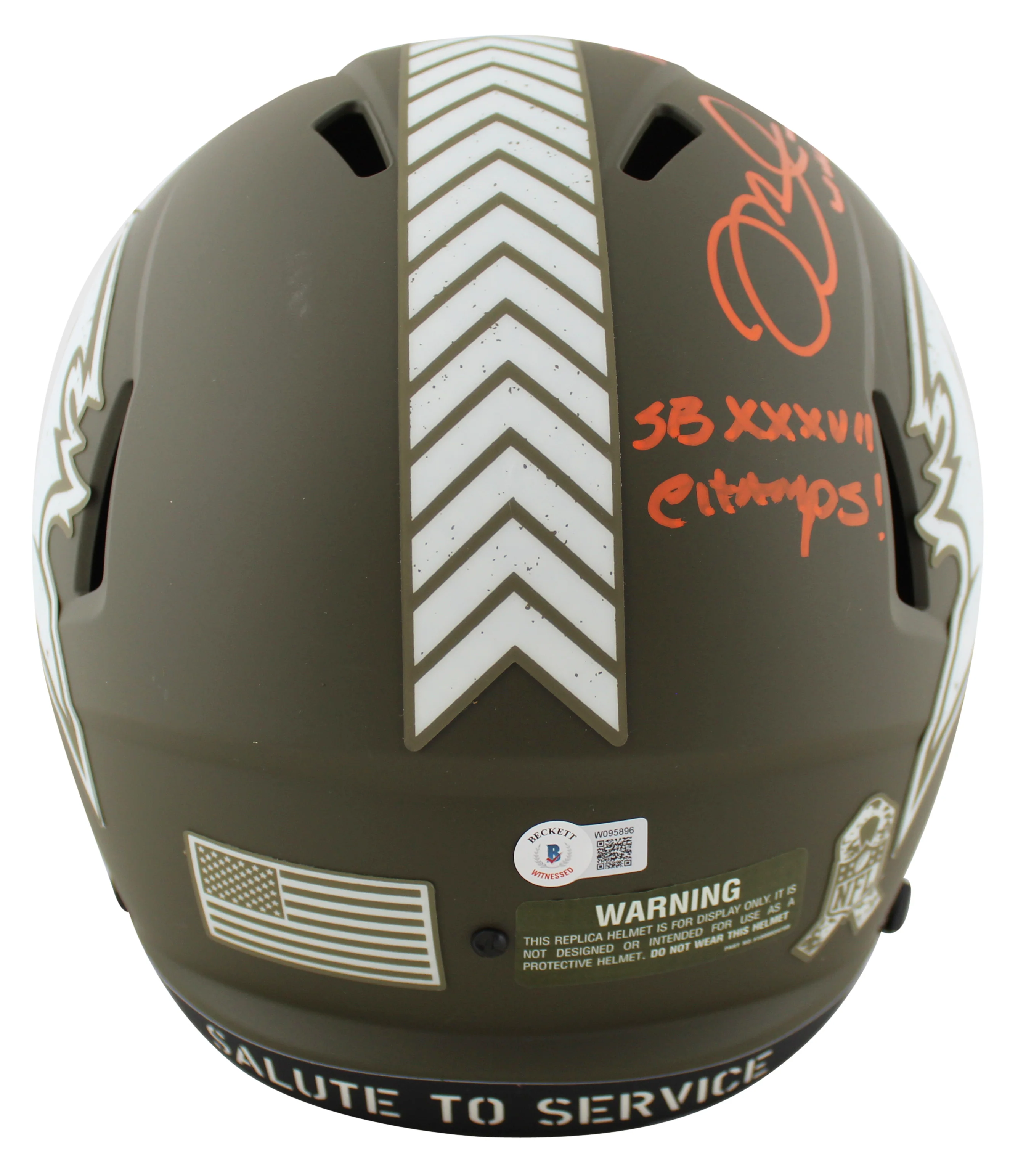Bucs Mike Alstott 3x Insc Signed Salute To Service F/S Speed Rep Helmet BAS Wit - Image 3