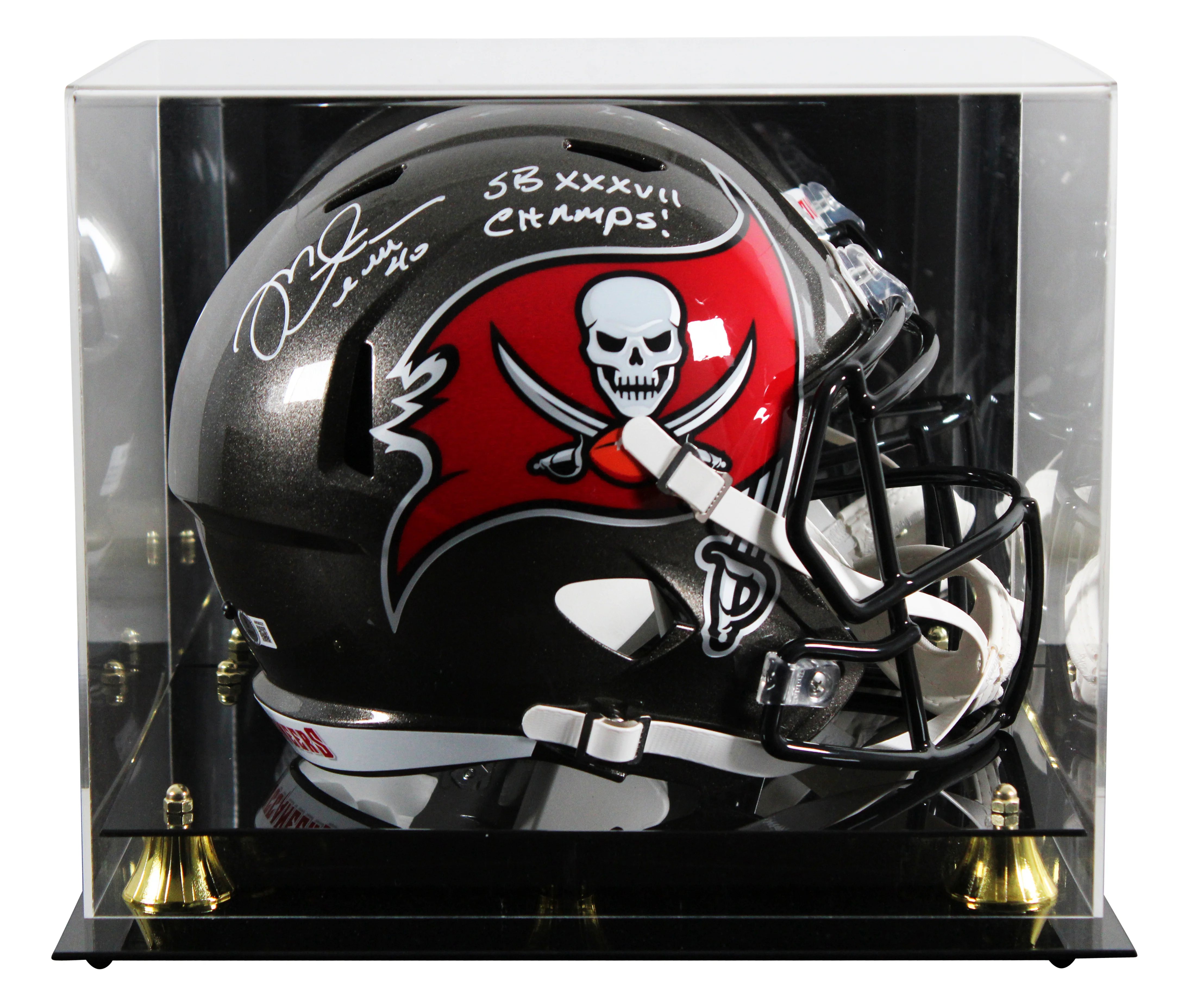 Bucs Mike Alstott "SB XXXVII Champs" Signed F/S Speed Rep Helmet W/ Case BAS Wit