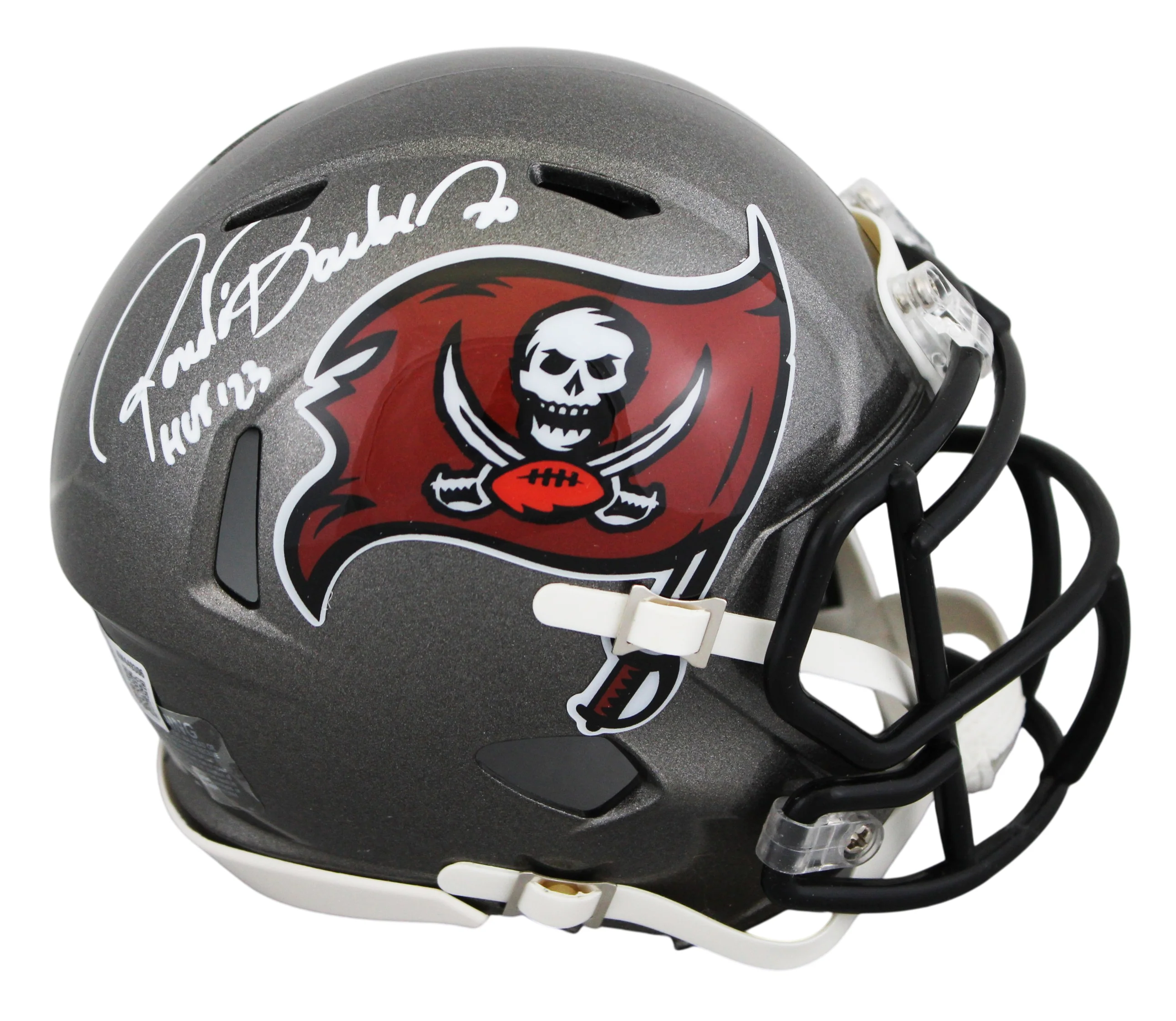 Bucs Ronde Barber "HOF 23" Signed 1997-13 TB Speed Mini Helmet W/ Case BAS Wit - Image 3