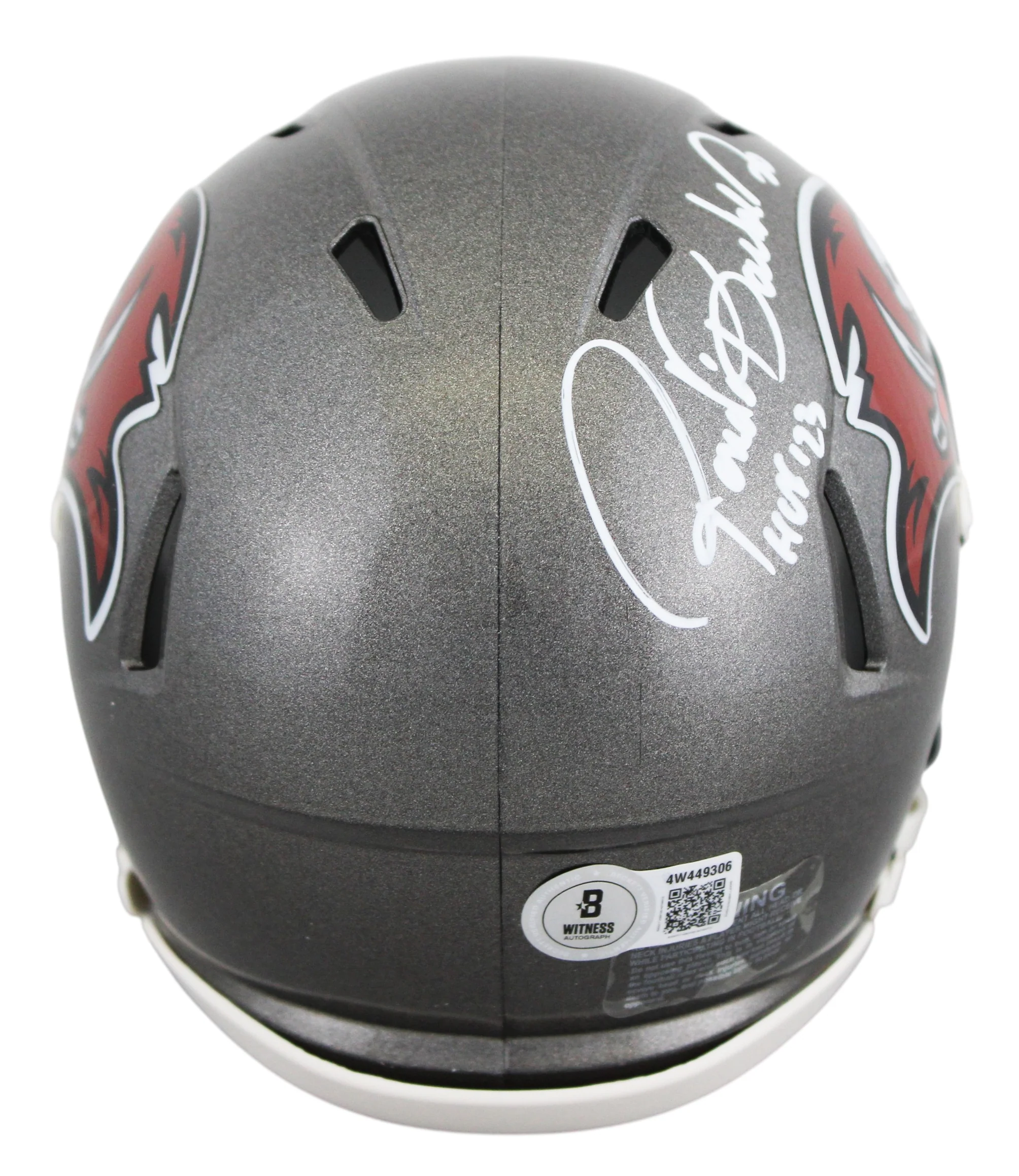 Bucs Ronde Barber "HOF 23" Signed 1997-13 TB Speed Mini Helmet W/ Case BAS Wit - Image 4