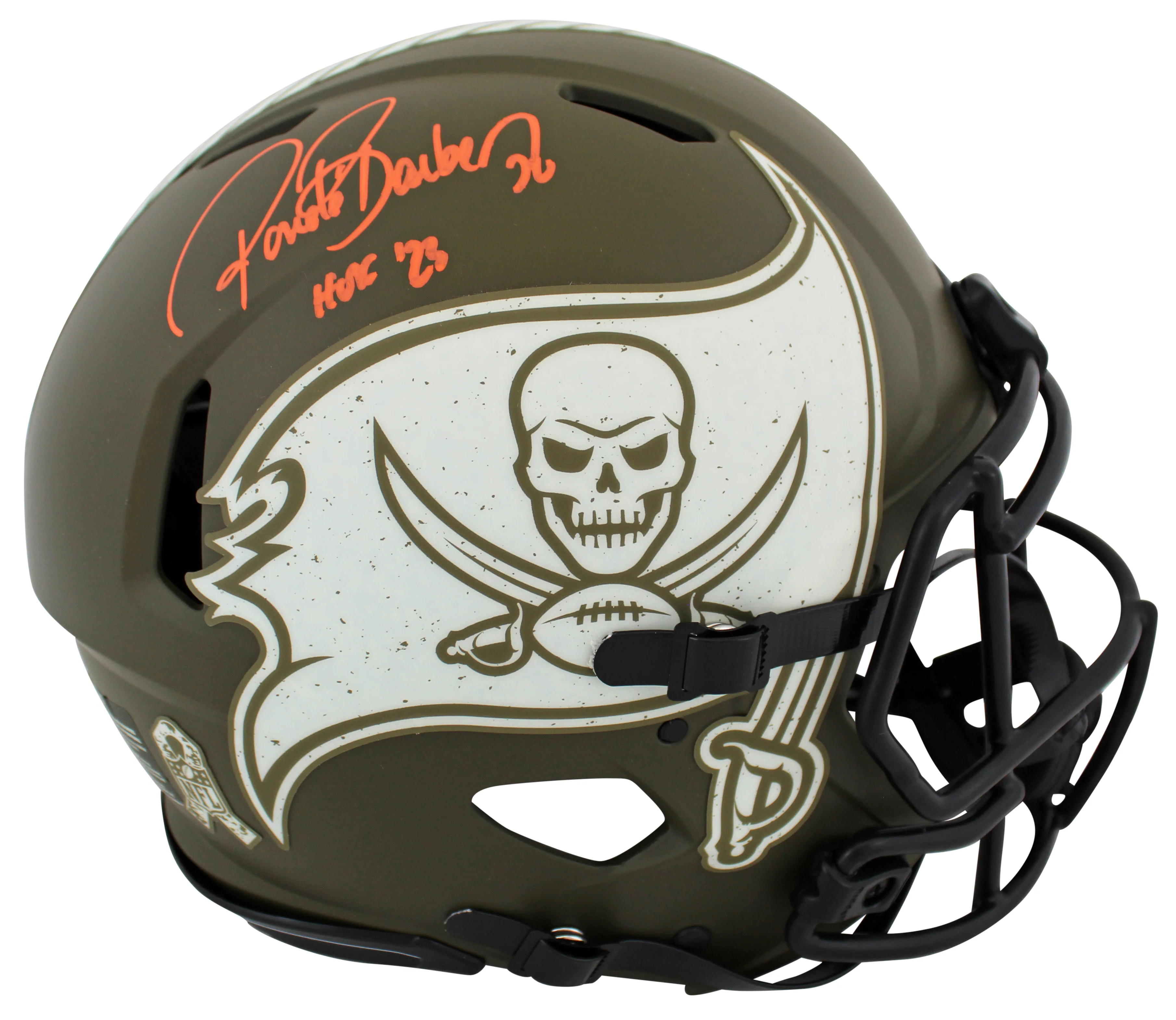 Bucs Ronde Barber HOF 23 Signed Salute To Service F/S Speed Proline Helmet BAS W - Image 2