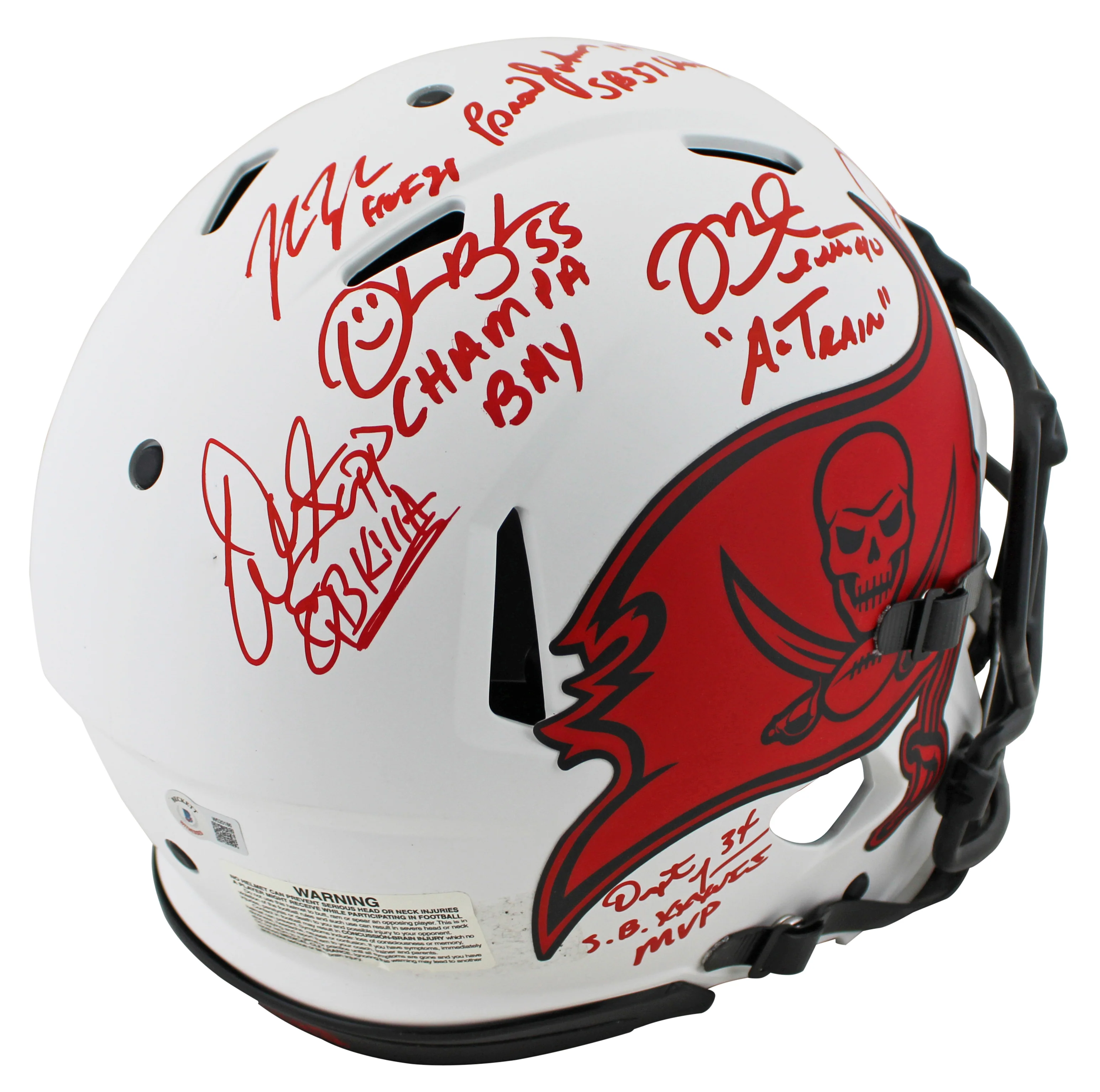 Bucs SB 37 Lynch, Sapp, Brooks +4 Signed Lunar F/S Speed Proline Helmet BAS Wit - Image 4