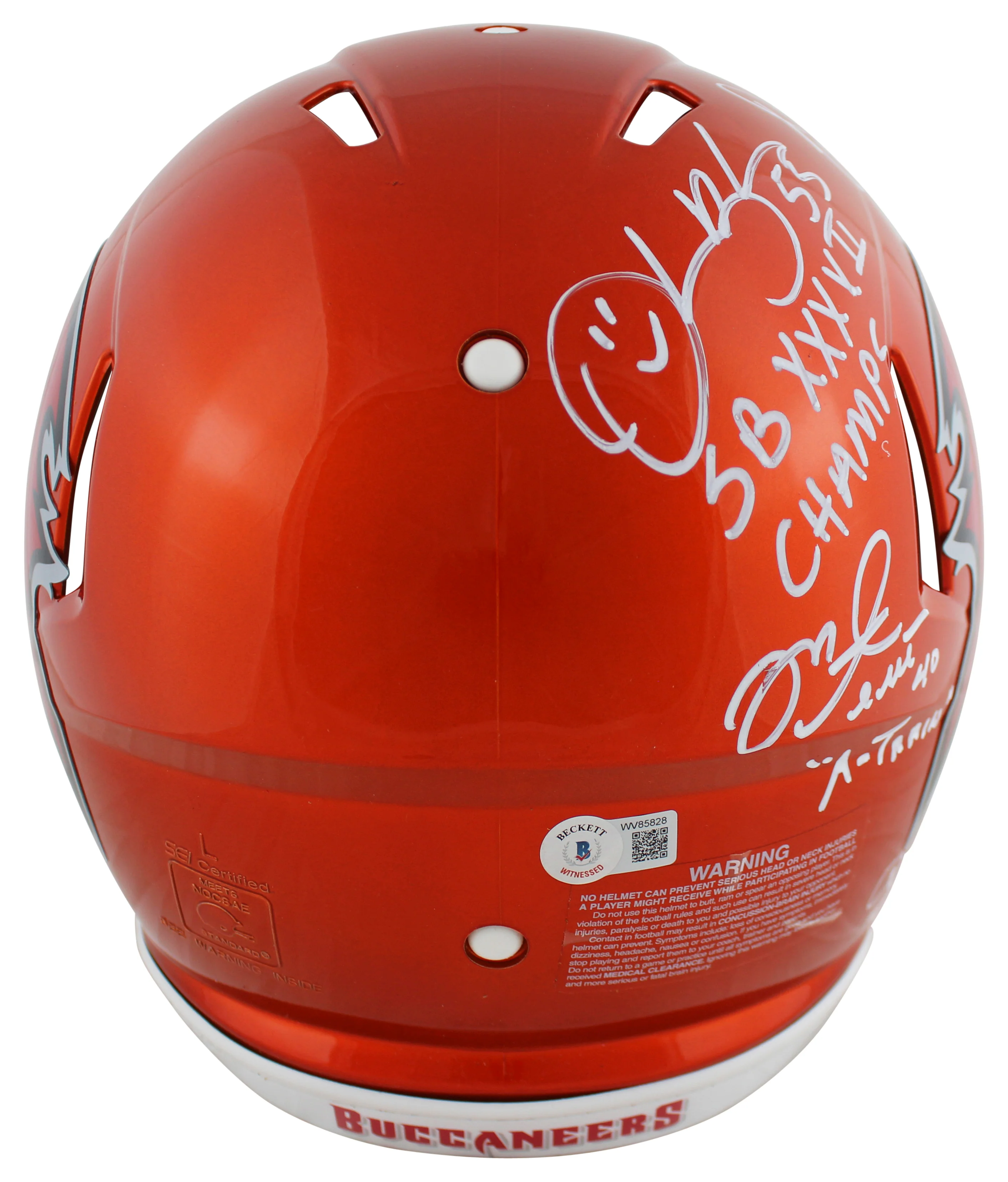 Bucs SB 37 Sapp, Brooks, Alstott +1 Signed Flash F/S Speed Proline Helmet BAS W - Image 4