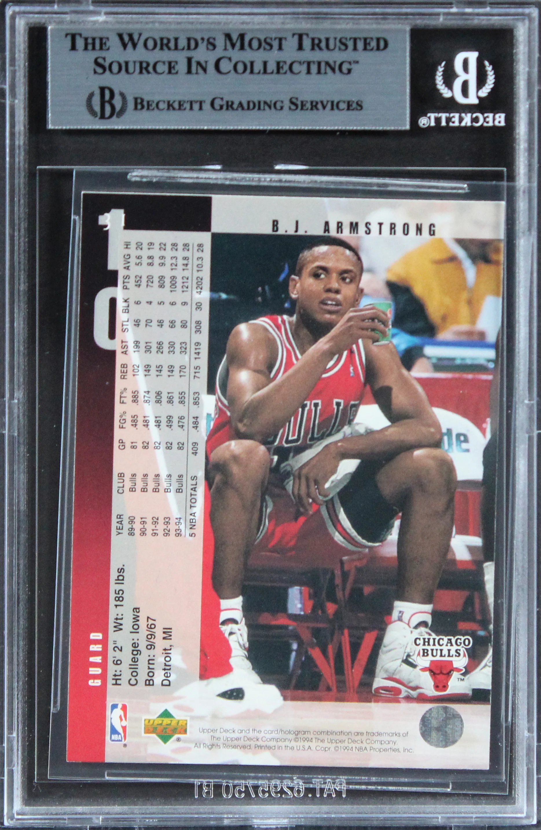 Bulls B.J. Armstong Authentic Signed 1994 Upper Deck #31 Card BAS Slabbed - Image 3