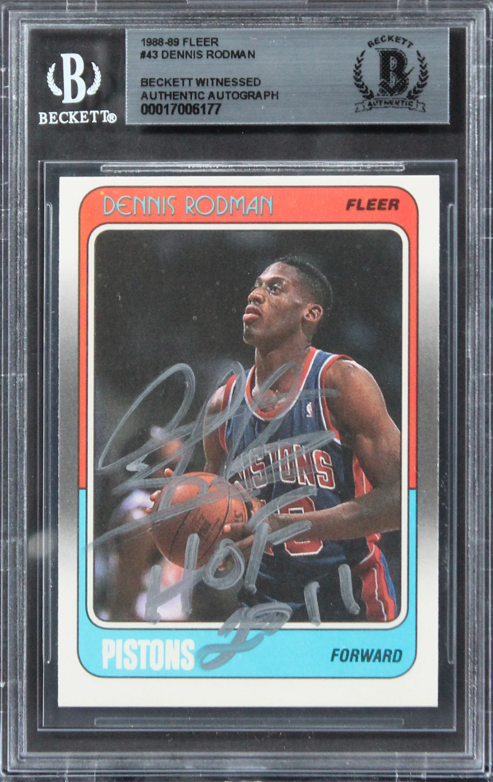 Bulls Dennis Rodman "HOF 2011" Signed 1988 Fleer #43 Rookie Card BAS Slabbed 2 - Image 2