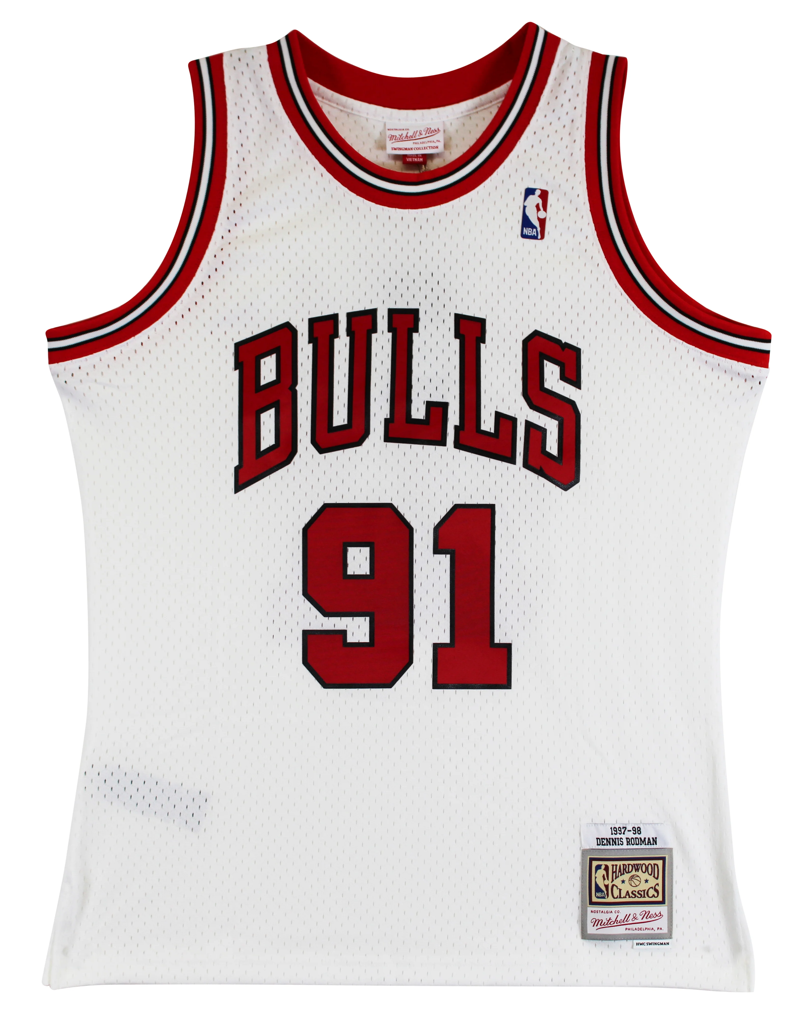 Bulls Dennis Rodman "HOF 2011" Signed White M&N HWC Swingman Jersey BAS Witness - Image 5