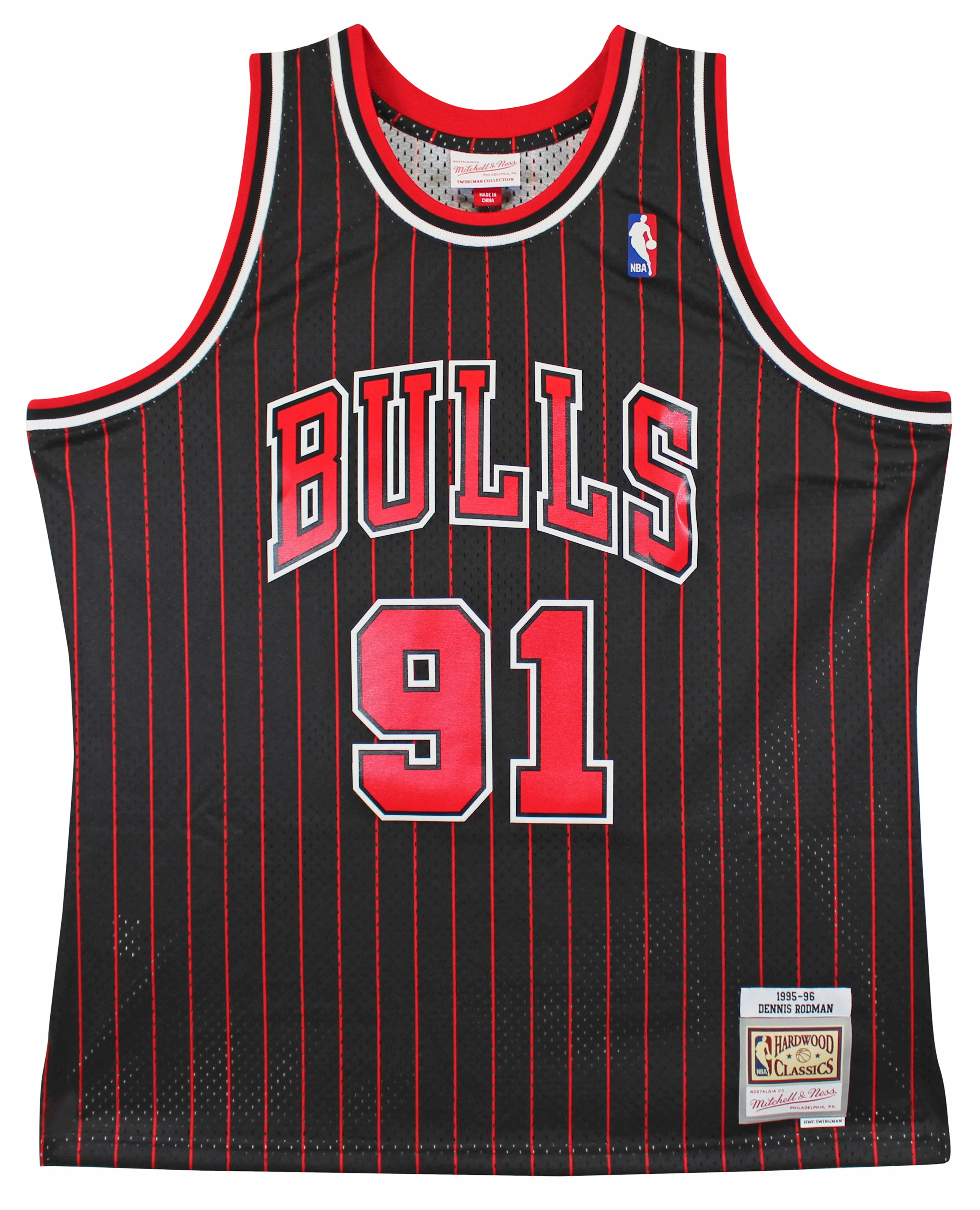 Bulls Dennis Rodman Signed Black M&N HWC Swingman Jersey w/ Black Sig BAS Wit - Image 4