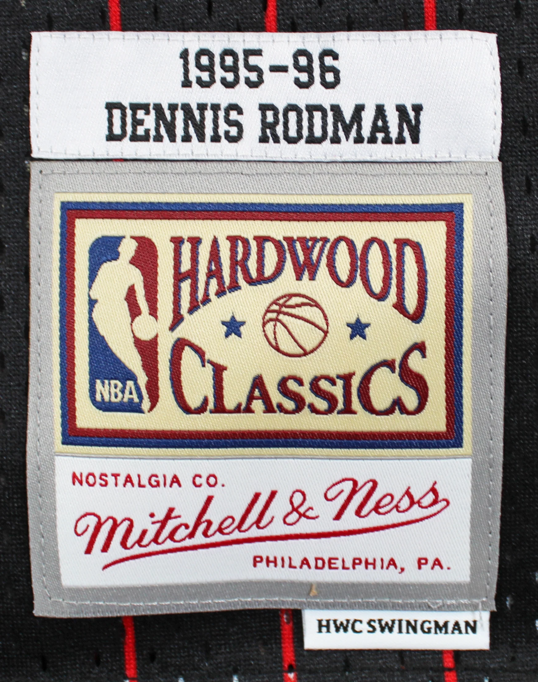Bulls Dennis Rodman Signed Black M&N HWC Swingman Jersey w/ Black Sig BAS Wit - Image 5