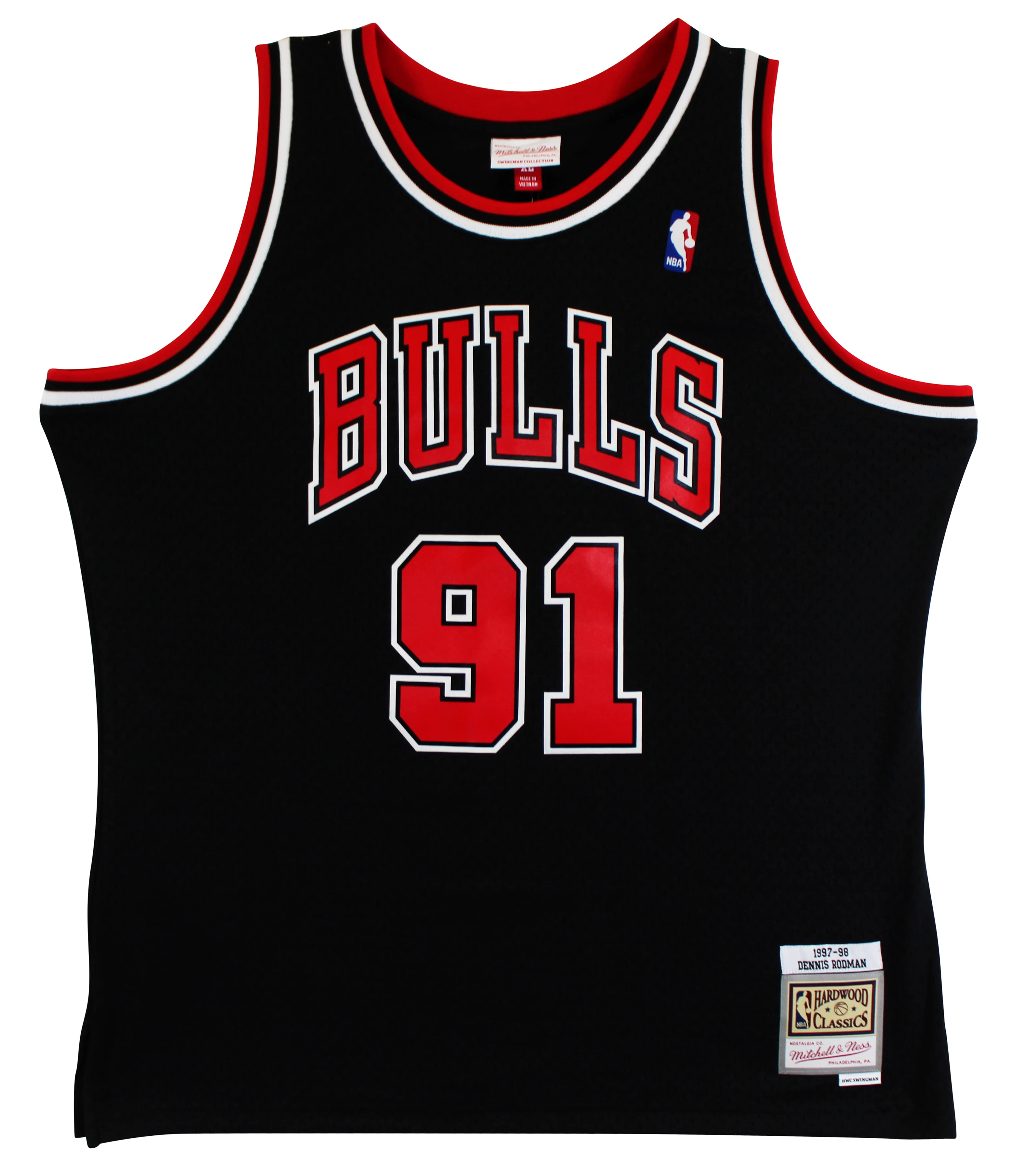 Bulls Dennis Rodman Signed Black M&N HWC Swingman Jersey w/ Black Sig JSA Wit - Image 5