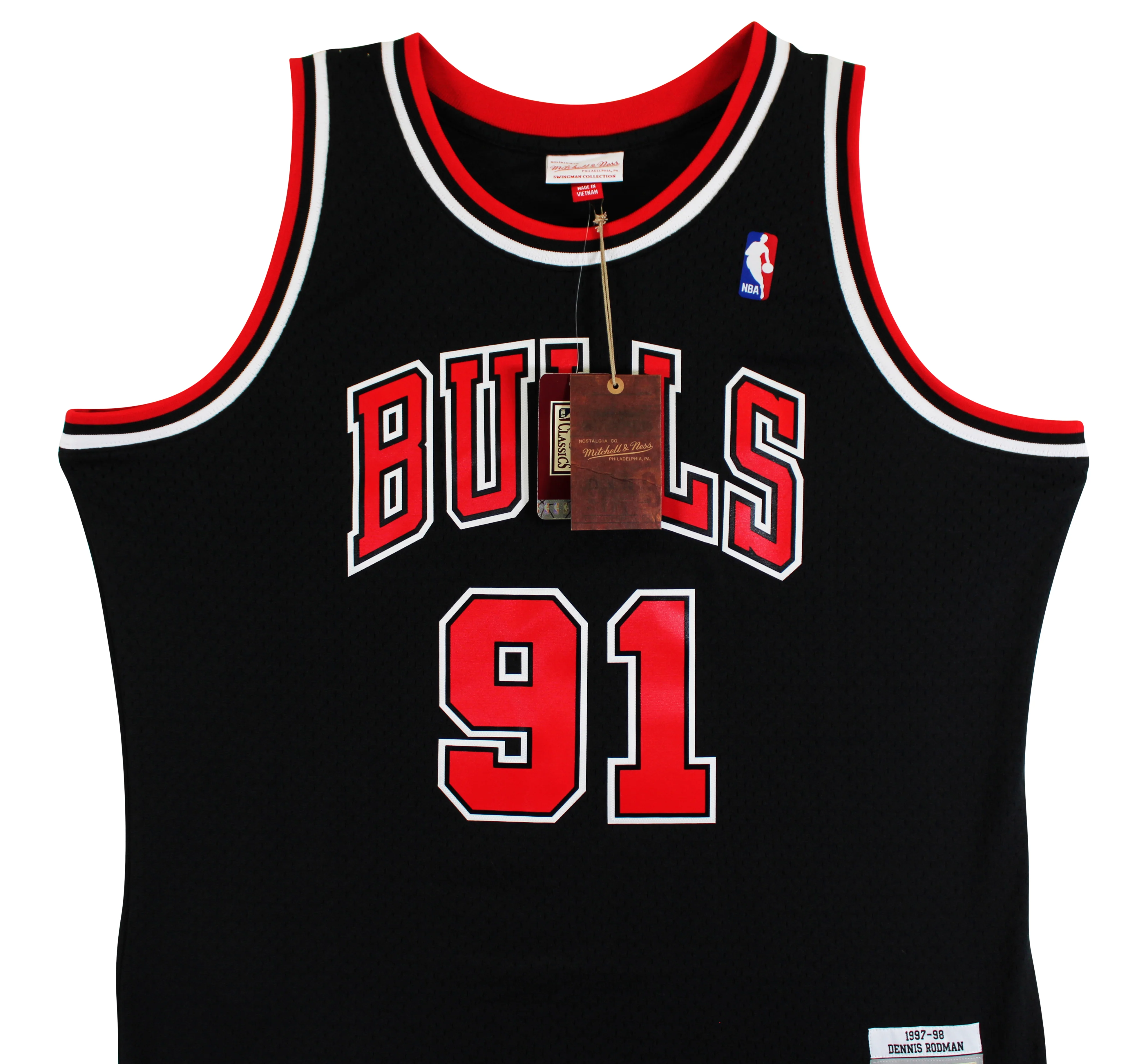 Bulls Dennis Rodman Signed Black M&N HWC Swingman Jersey w/ Black Sig JSA Wit - Image 6