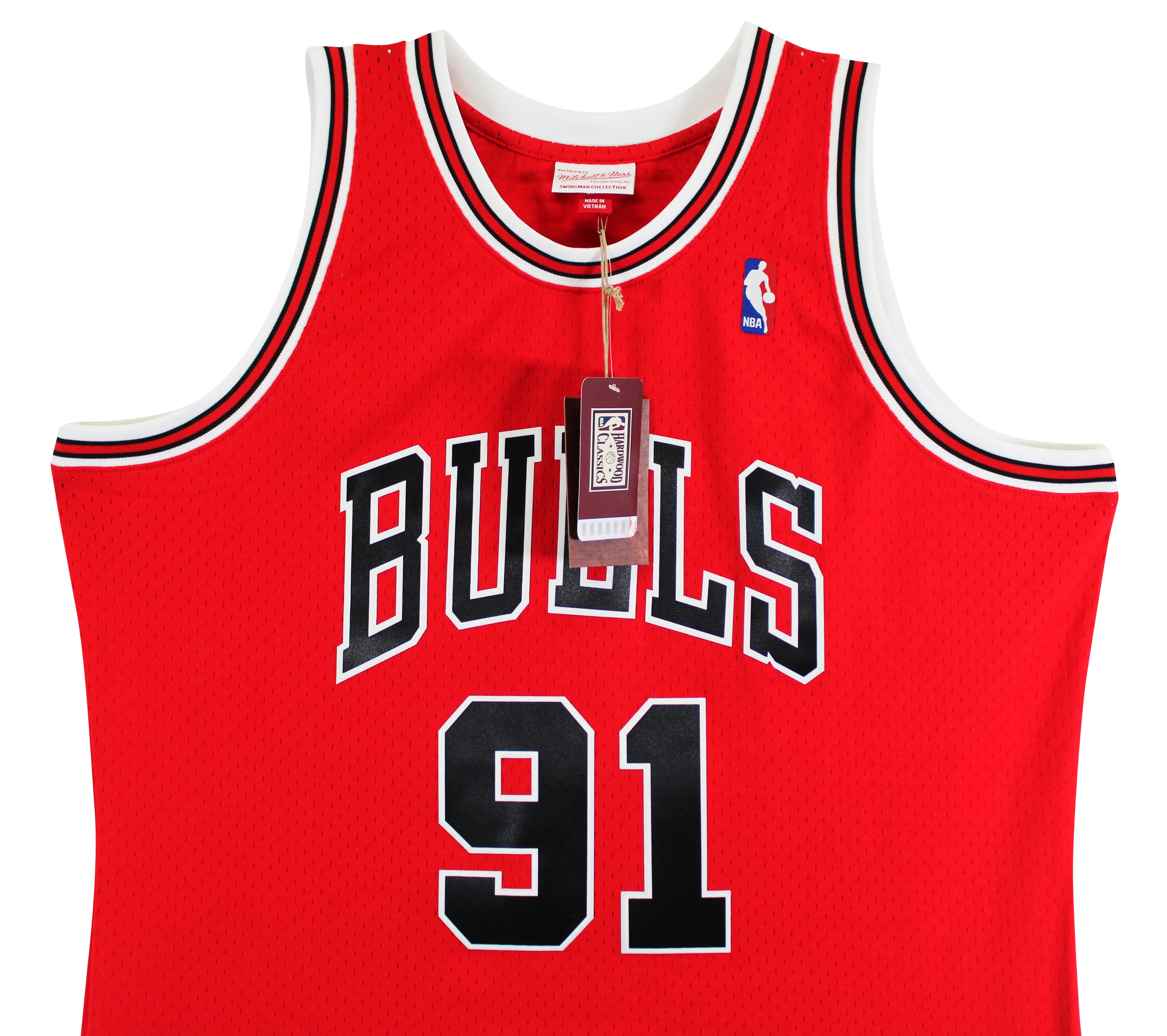Bulls Dennis Rodman Signed Red Mitchell & Ness HWC Swingman Jersey JSA Witnessed - Image 6
