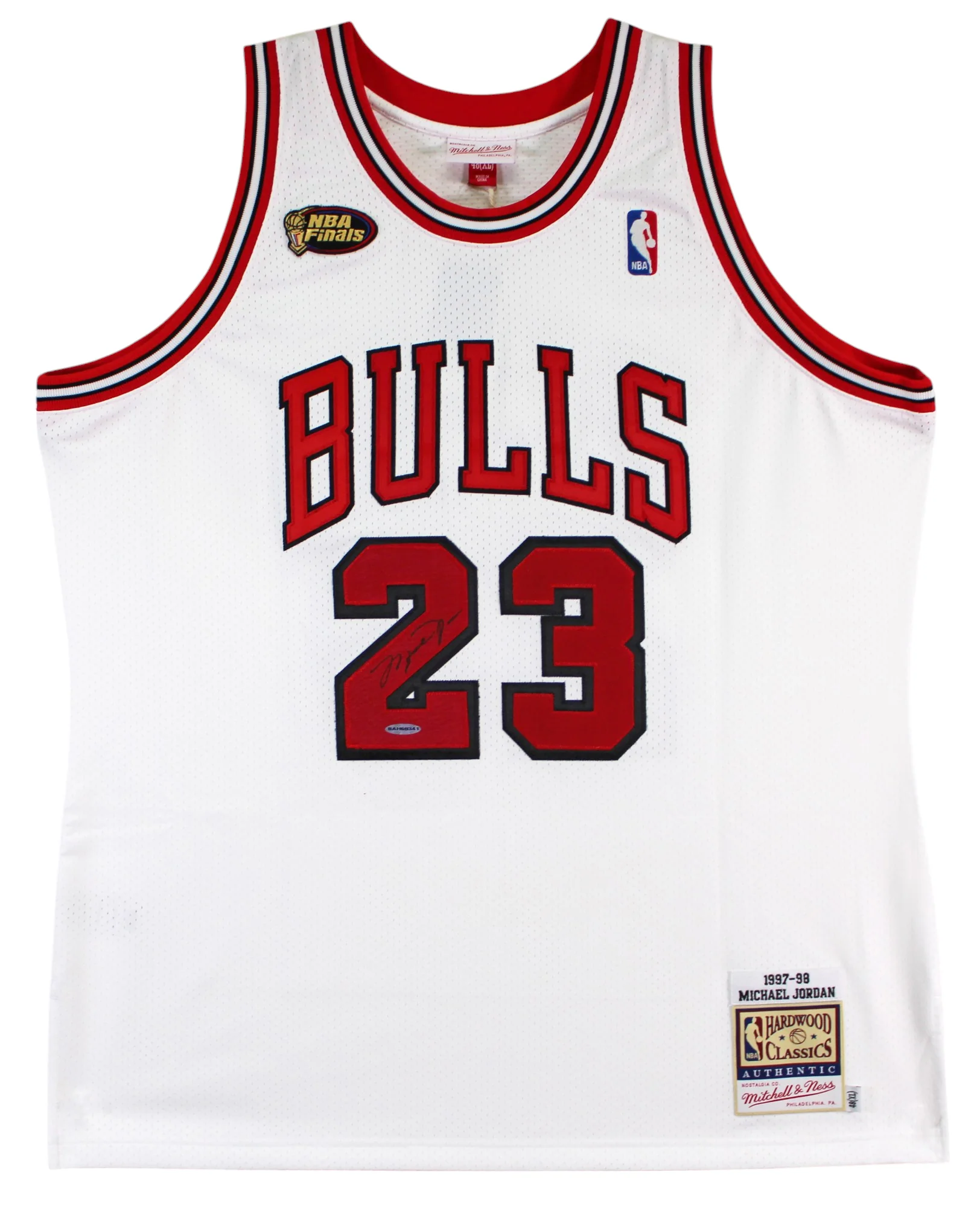 Bulls Michael Jordan Signed 97-98 White M&N HWC Authentic Jersey UDA #BAH60341 - Image 3