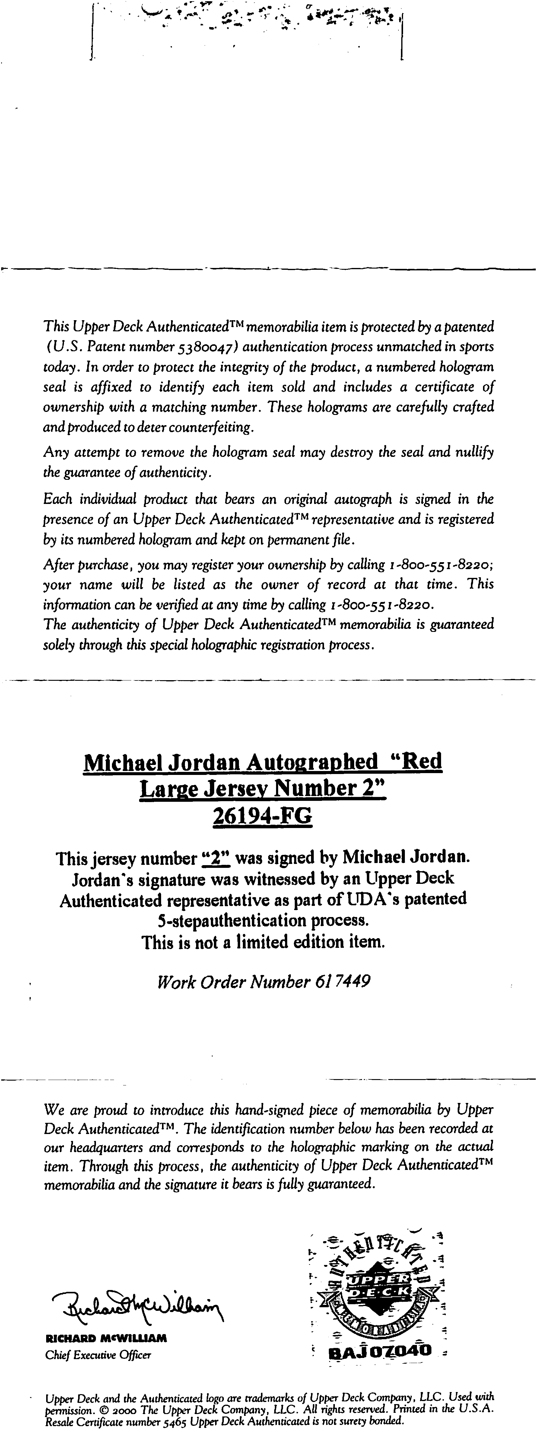 Bulls Michael Jordan Signed 97-98 White Nike HWC Authentic Jersey UDA #BAJ07040 - Image 7