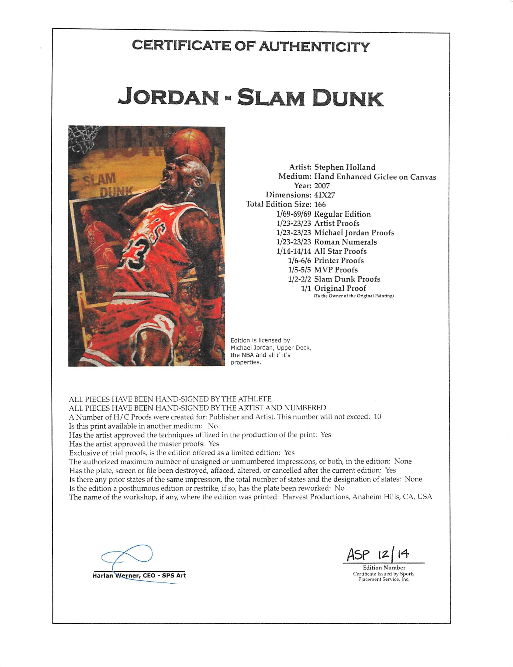 Bulls Michael Jordan Signed & Framed 27x41 Canvas Holland AS Proof #12/14 UDA - Image 9