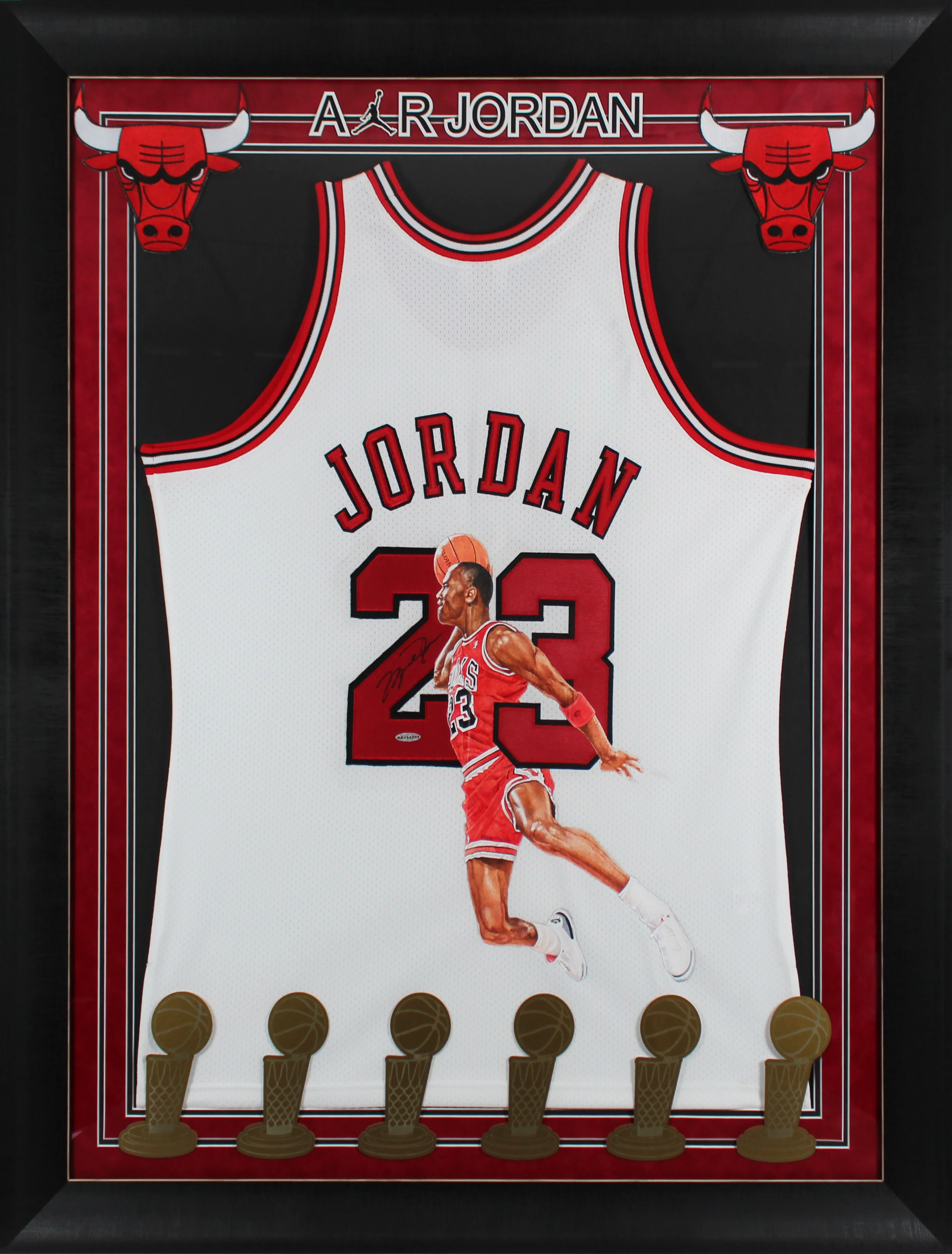 Bulls Michael Jordan Signed William Zavala Hand Painted M&N Framed Jersey UDA - Image 2