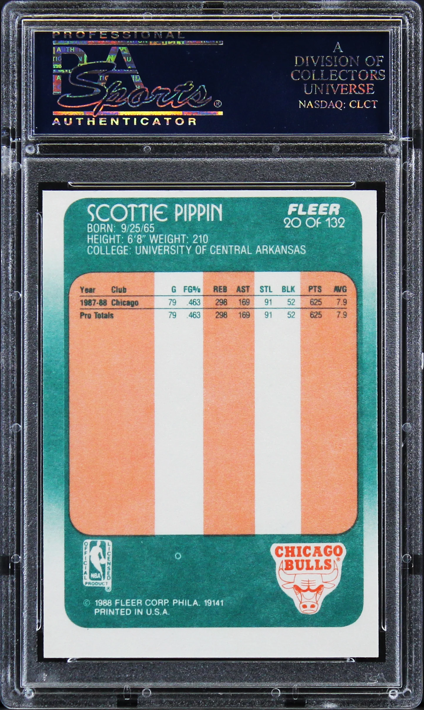 Bulls Scottie Pippen Authentic Signed 1988 Fleer #20 Rookie Card PSA/DNA Slabbed - Image 3