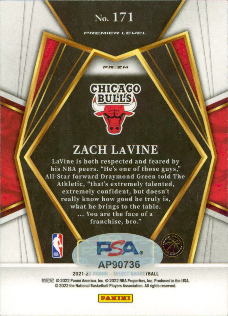 Bulls Zach LaVine Authentic Signed 2021 Panini Select #171 Card PSA/DNA #AP90736 - Image 3