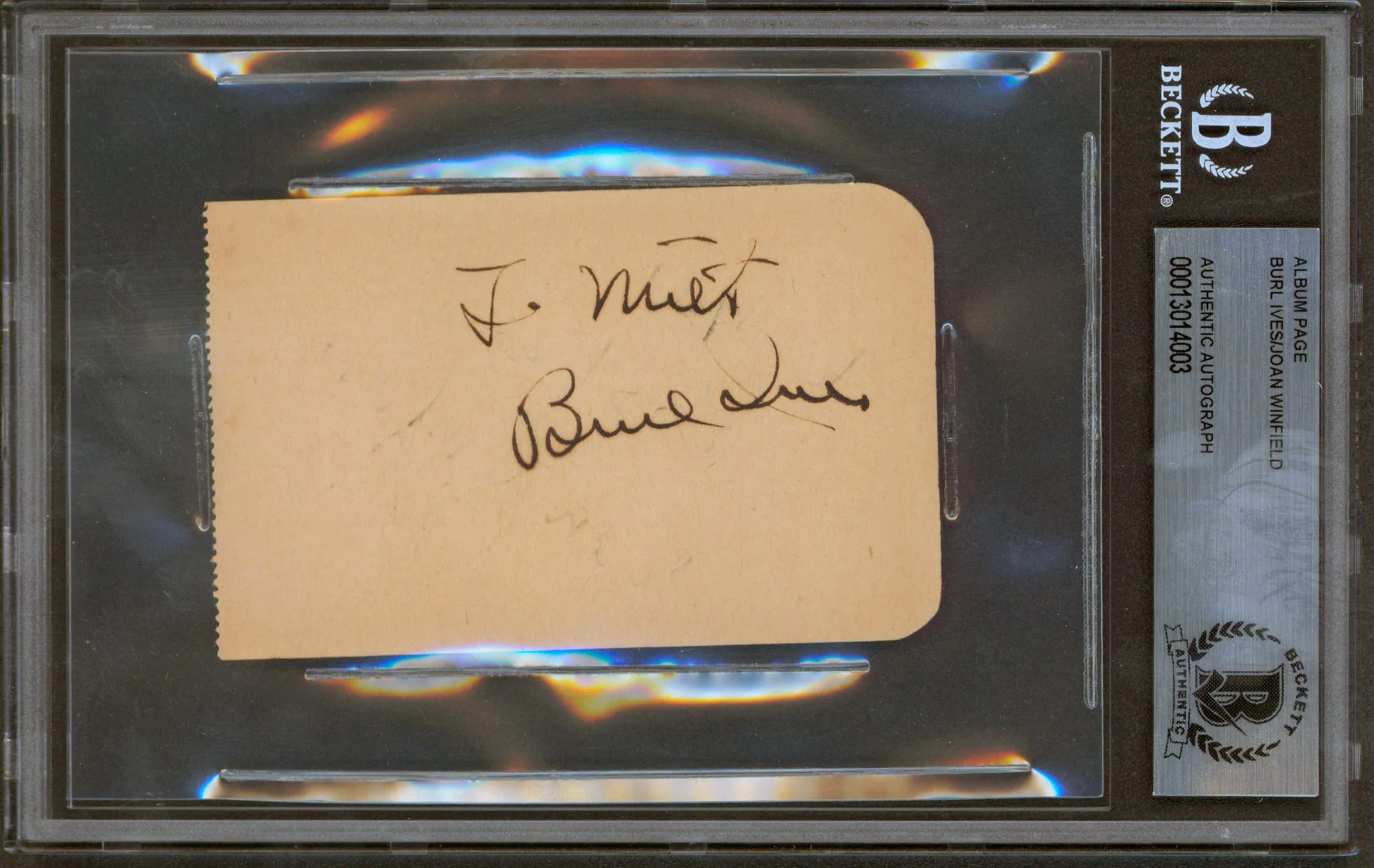 Burl Ives & Joan Winfield Authentic Signed 2.4x3.85 Album Page BAS Slabbed - Image 2