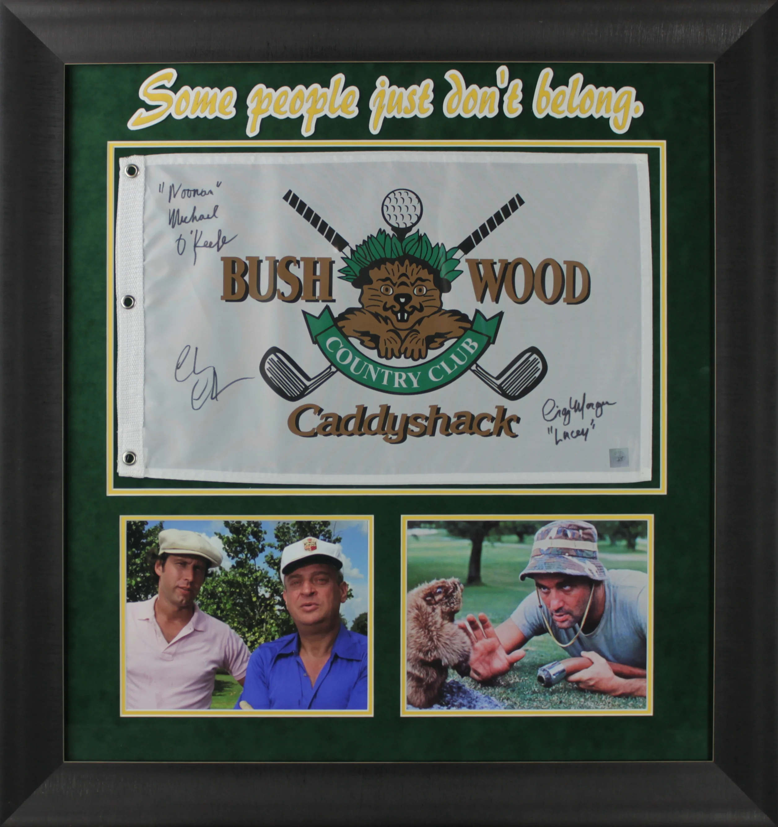 Caddyshack (3) Chase, O'Keefe & Morgan Signed Bushwood CC Framed Flag BAS Wit - Image 2