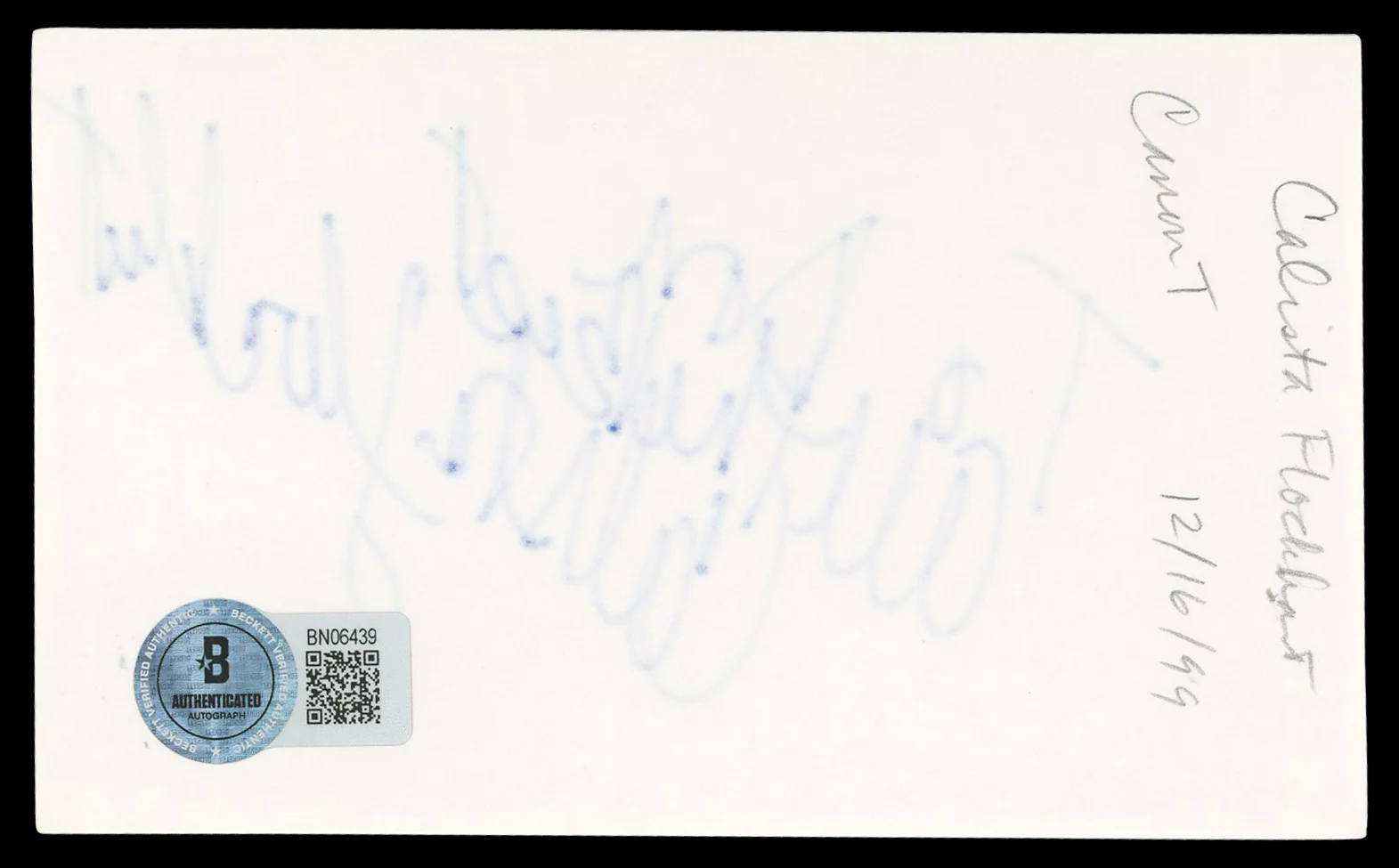 Calista Flockhart Ally McBeal "All The Best" Signed 3x5 Index Card BAS #BN06439 - Image 3