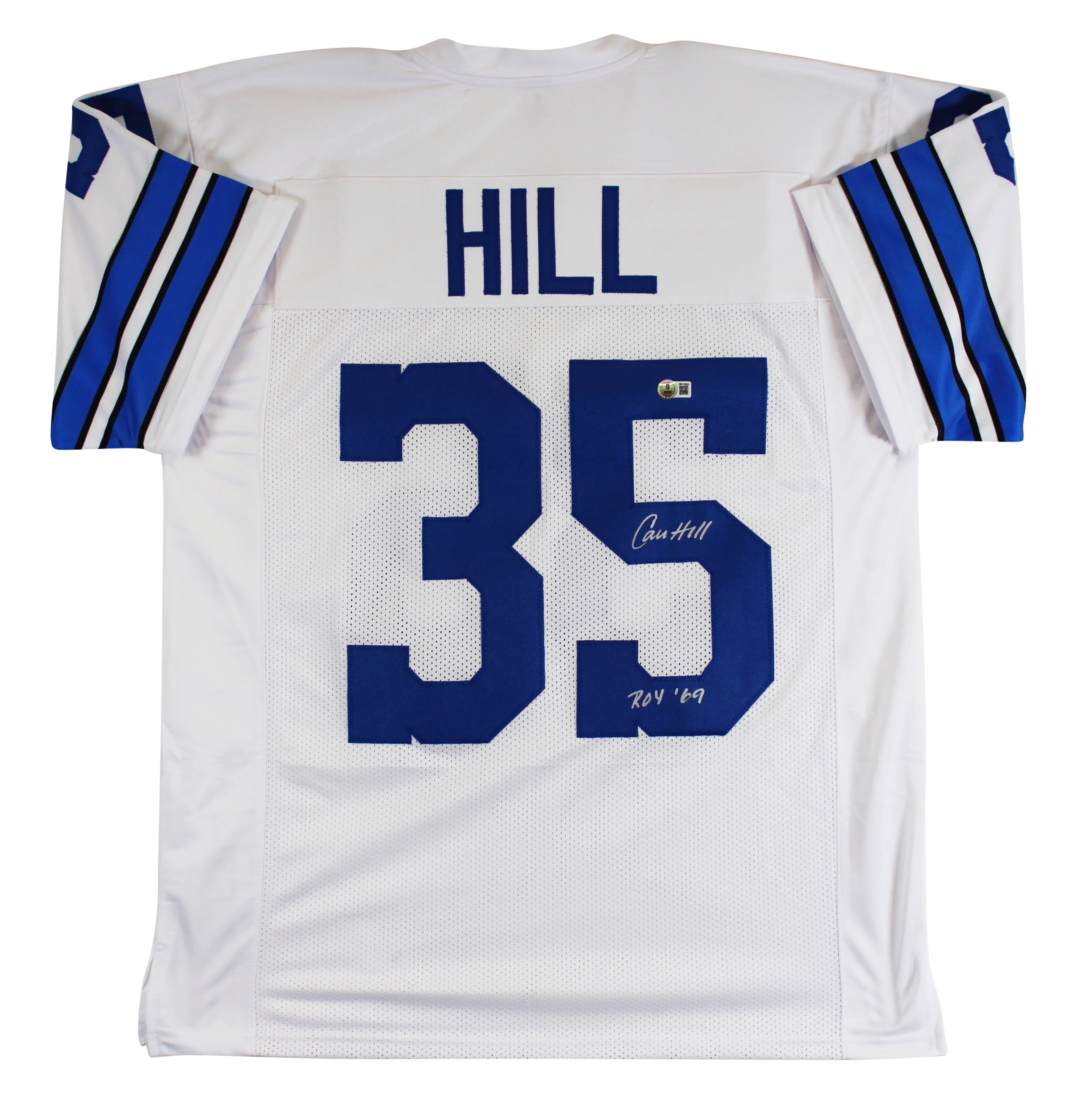 Calvin Hill "ROY 1969" Authentic Signed White Pro Style Jersey BAS Witnessed - Image 2