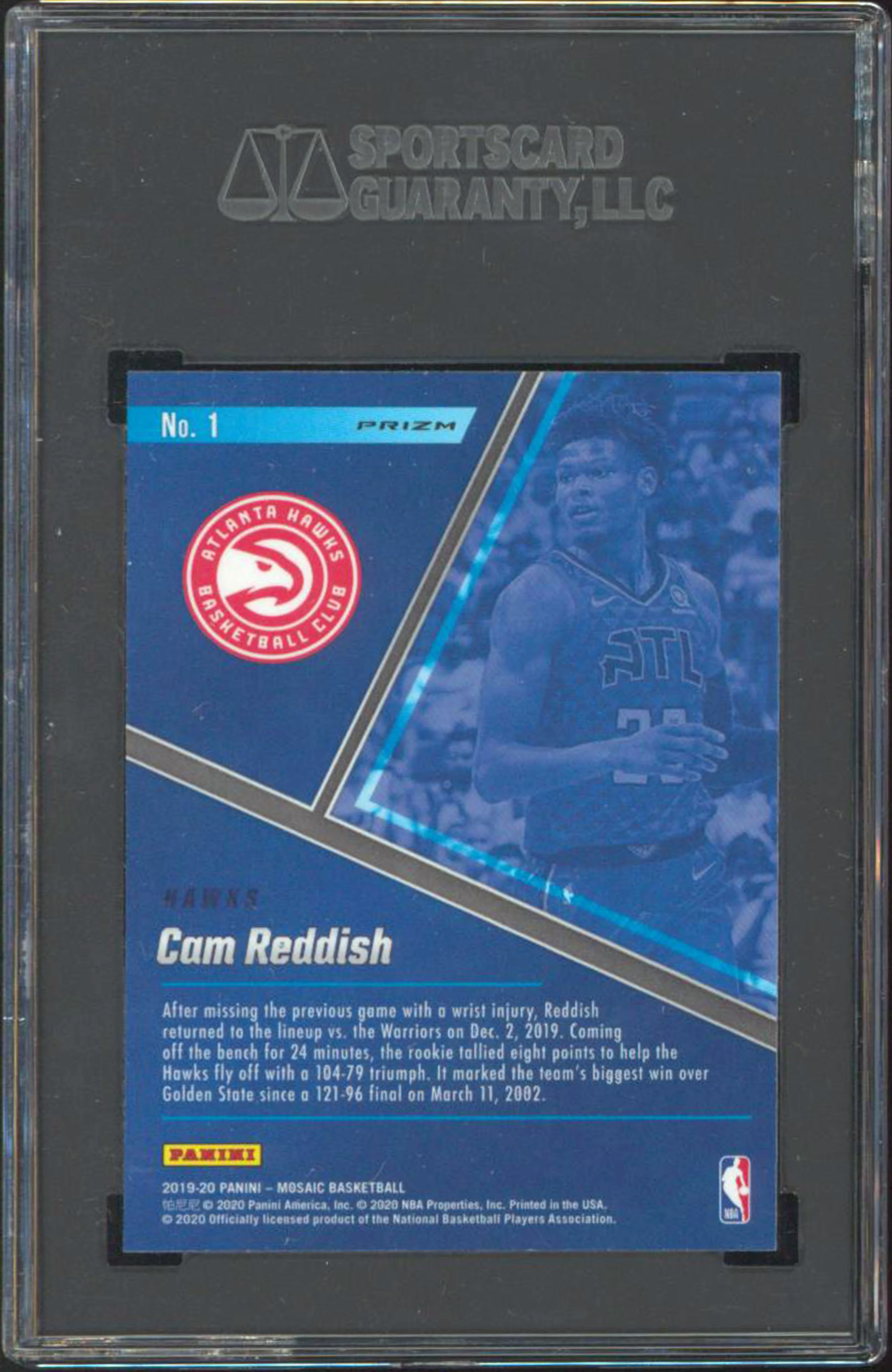 Cam Reddish 2019 Panini Mosaic #1 Blue Chips Mosaic Prizm Card Graded 10 SGC - Image 3