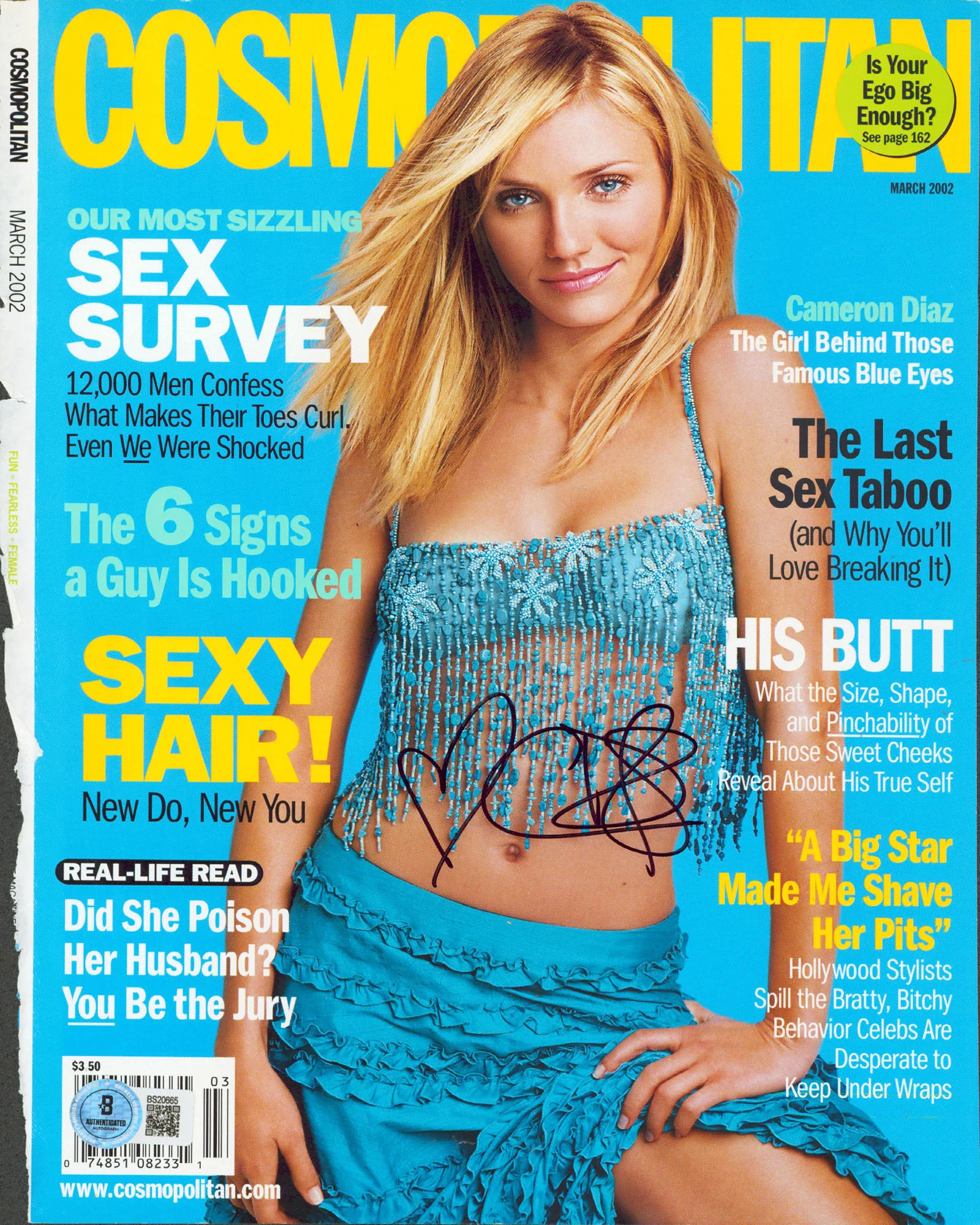 Cameron Diaz Authentic Signed March 2002 Cosmopolitan Magazine Cover BAS#BS20665 - Image 2
