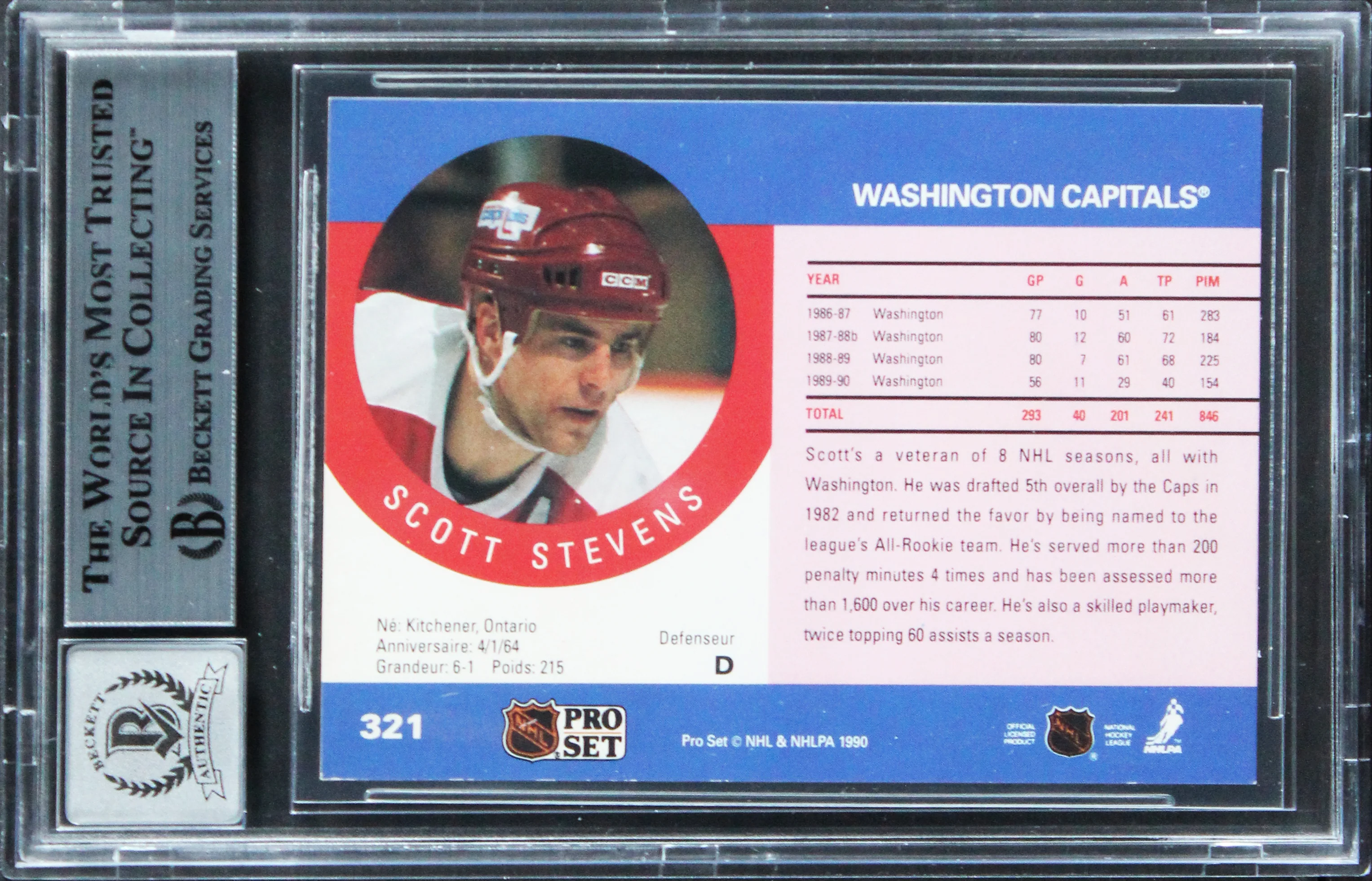 Capitals Scott Stevens Signed 1990 Pro Set #321 Card Auto Graded 10! BAS Slabbed - Image 3