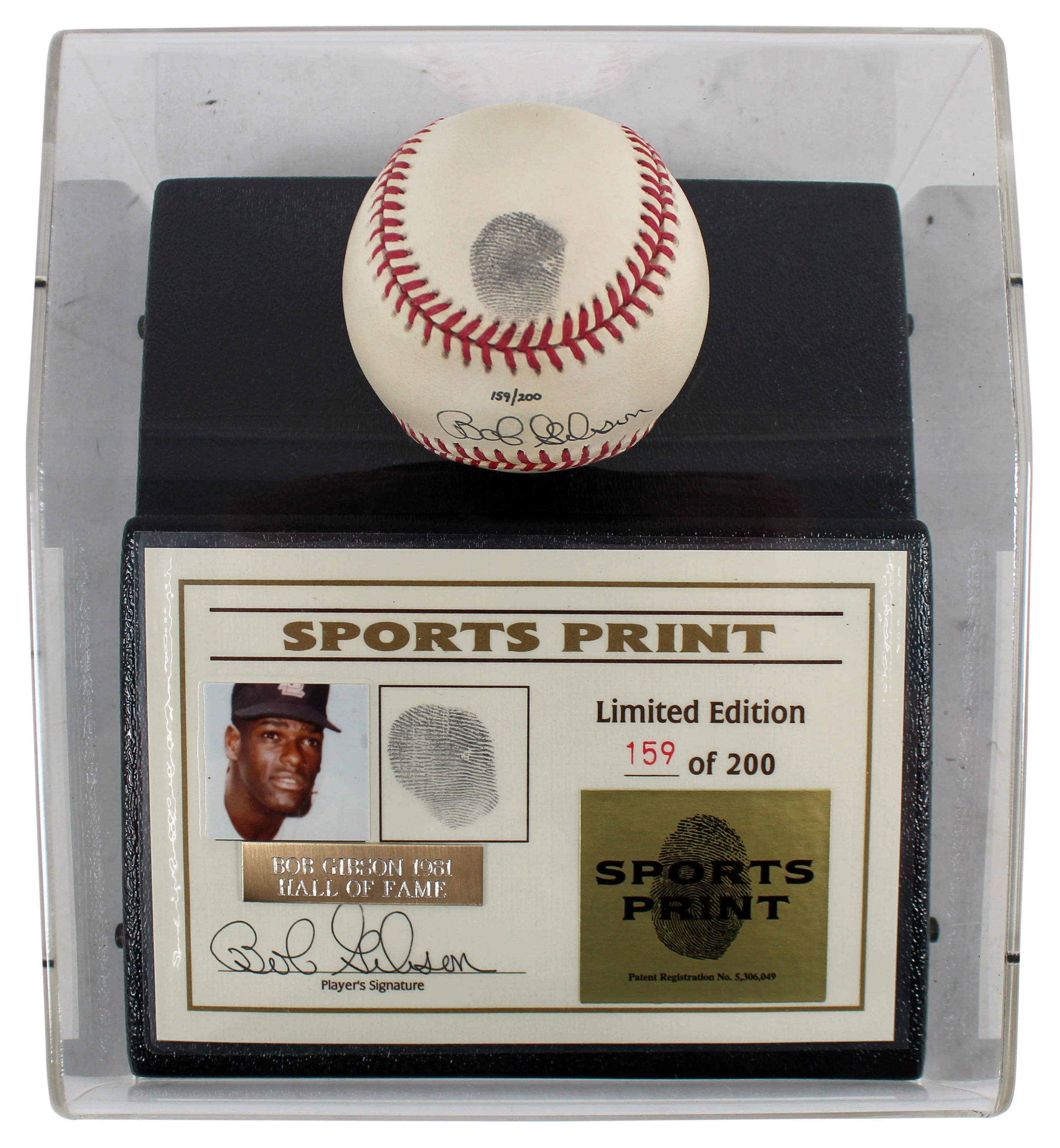 Cardinals Bob Gibson Signed Thumbprint Baseball LE #'d/200 w/ Display Case BAS - Image 3