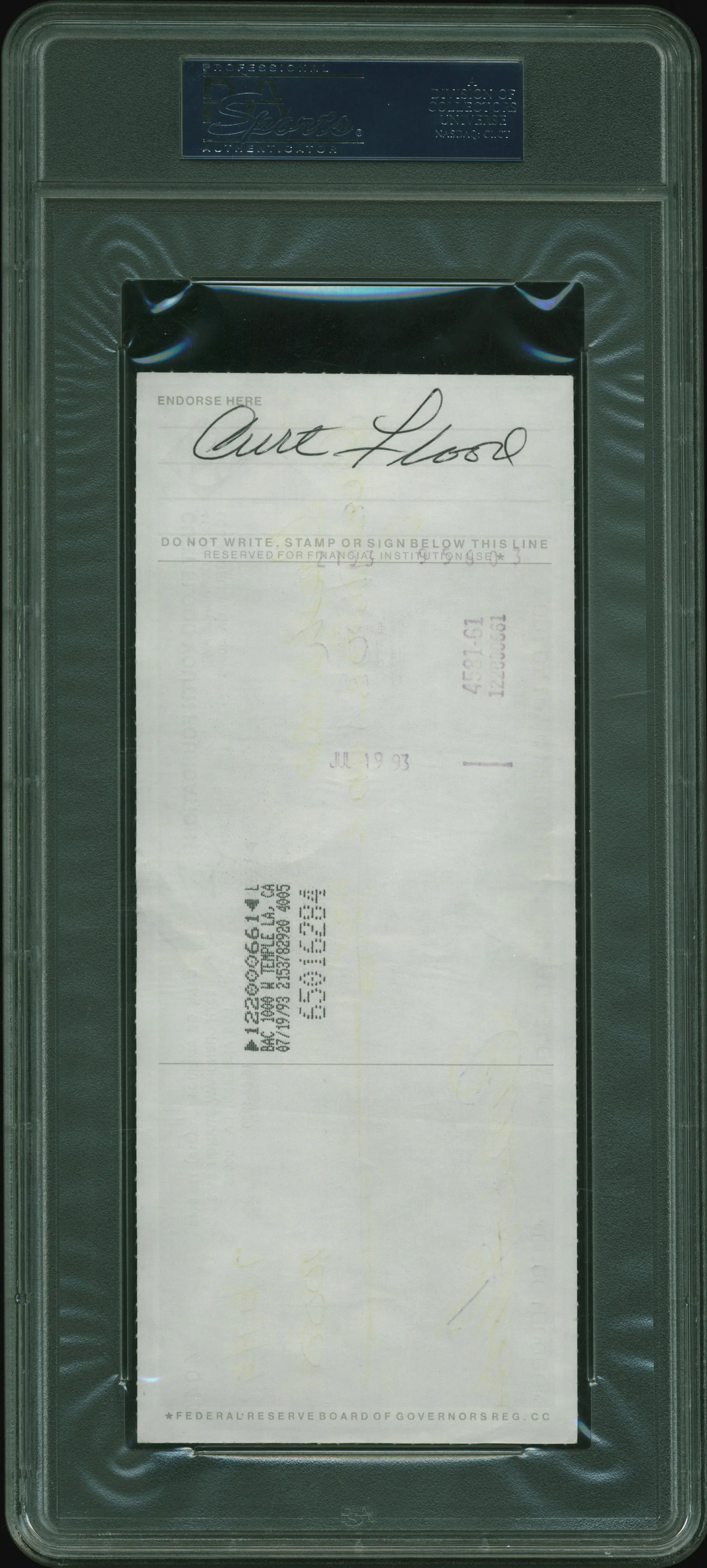Cardinals Curt Flood Authentic 2x Signed 3.5x8.5 1993 Check PSA/DNA Slabbed - Image 3