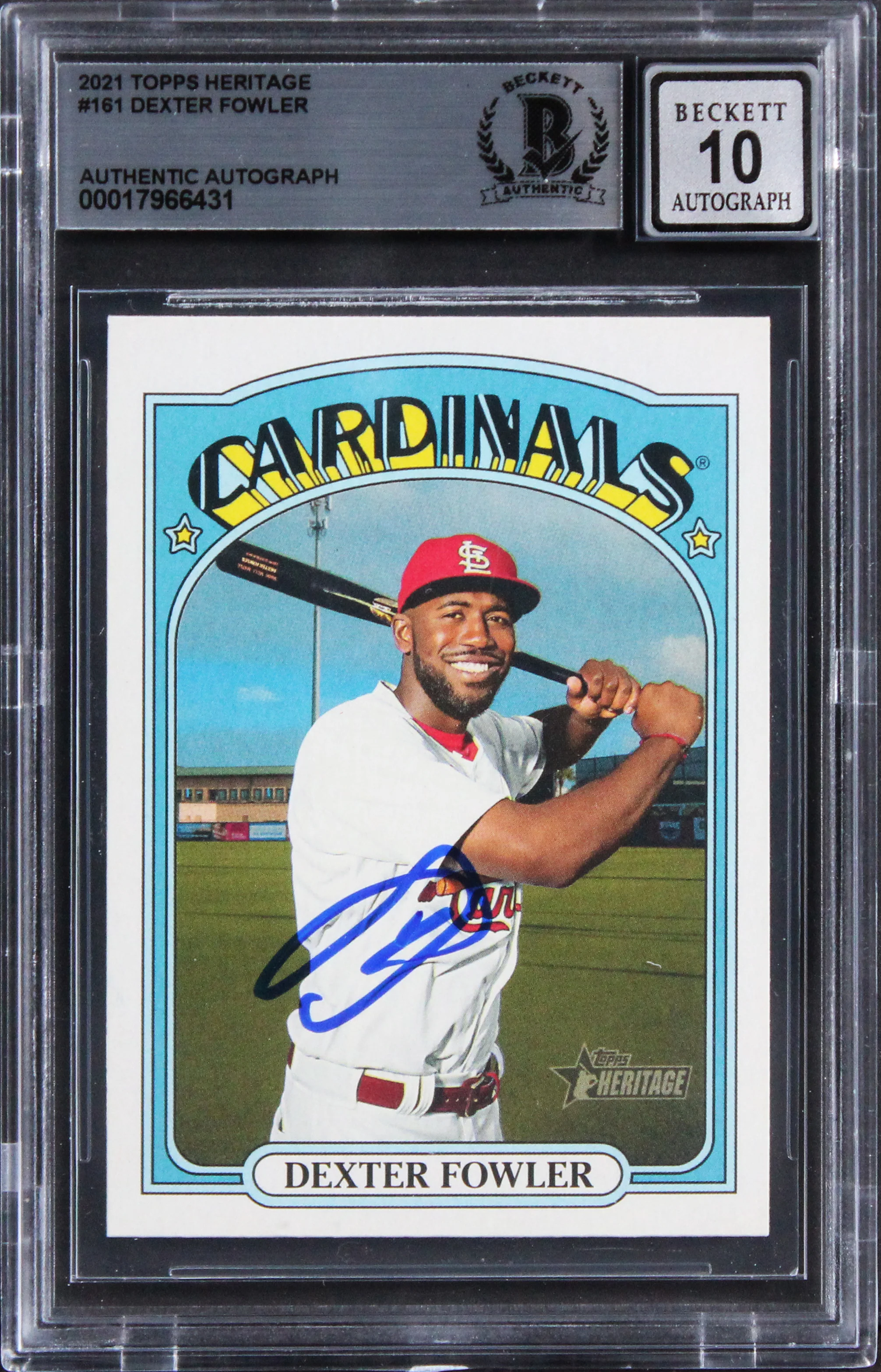 Cardinals Dexter Fowler Signed 2021 Topps Heritage #161 Card Auto 10! BAS Slab 2 - Image 2