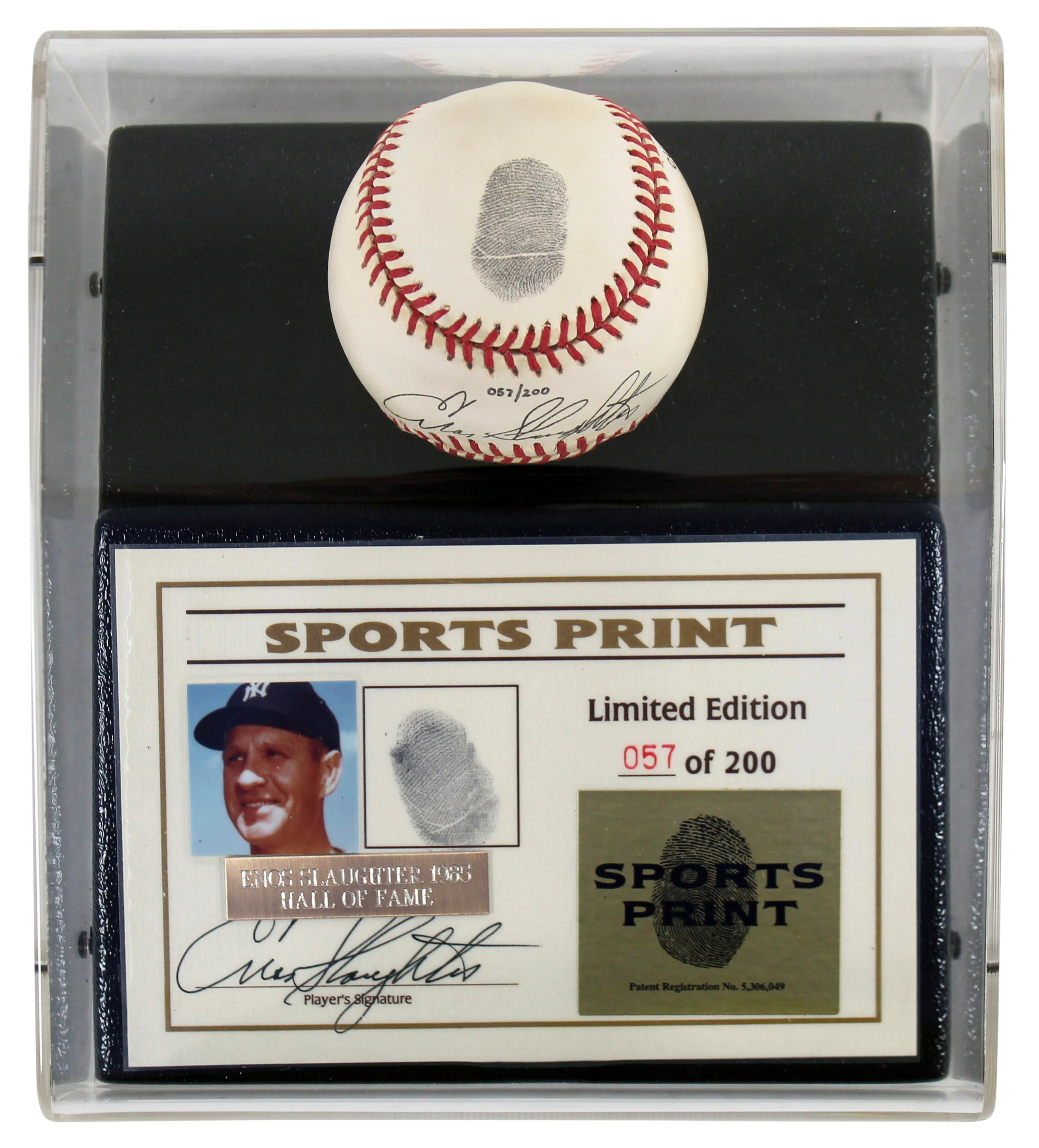 Cardinals Enos Slaughter Signed Thumbprint Baseball LE #'d/200 Display Case BAS - Image 3