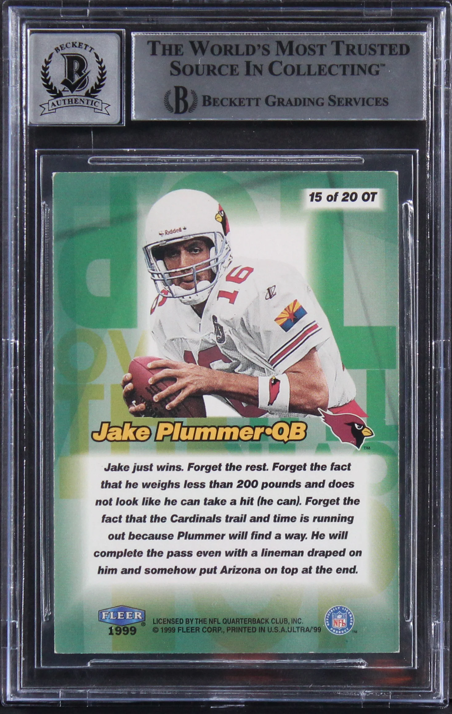 Cardinals Jake Plummer Signed 1999 Ultra Over The Top #15 Card Auto 10! BAS Slab - Image 3