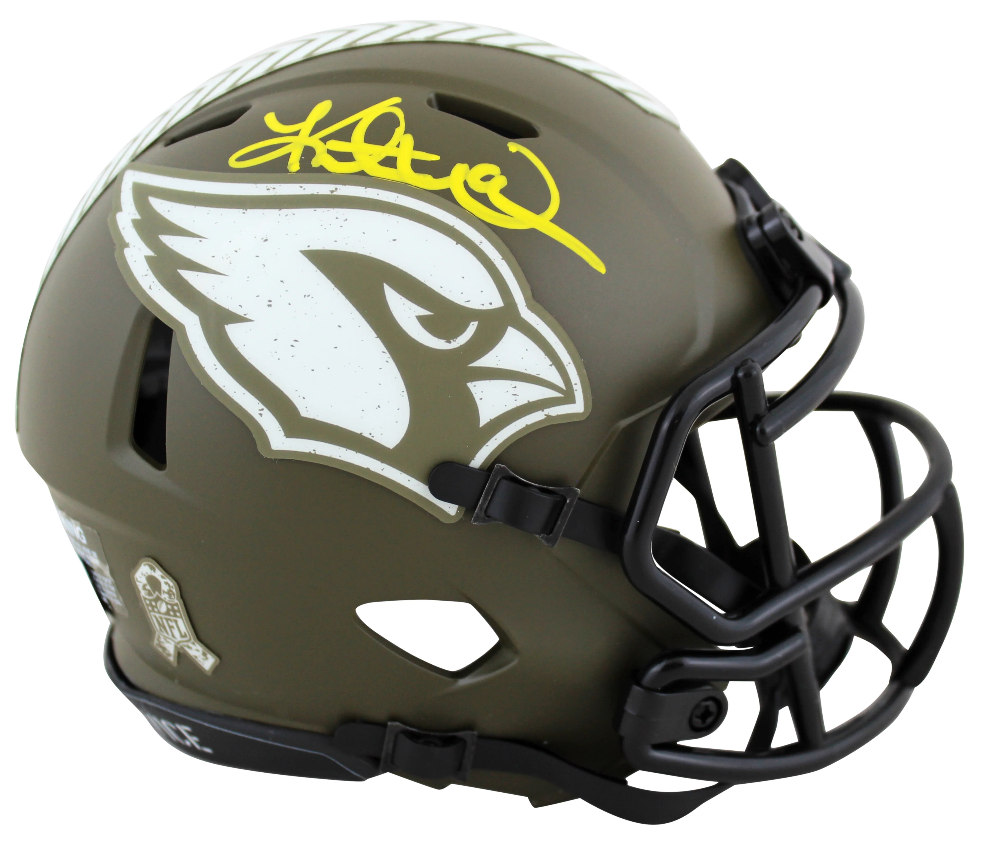 Cardinals Kurt Warner Signed Salute To Service Speed Mini Helmet BAS Witnessed - Image 2