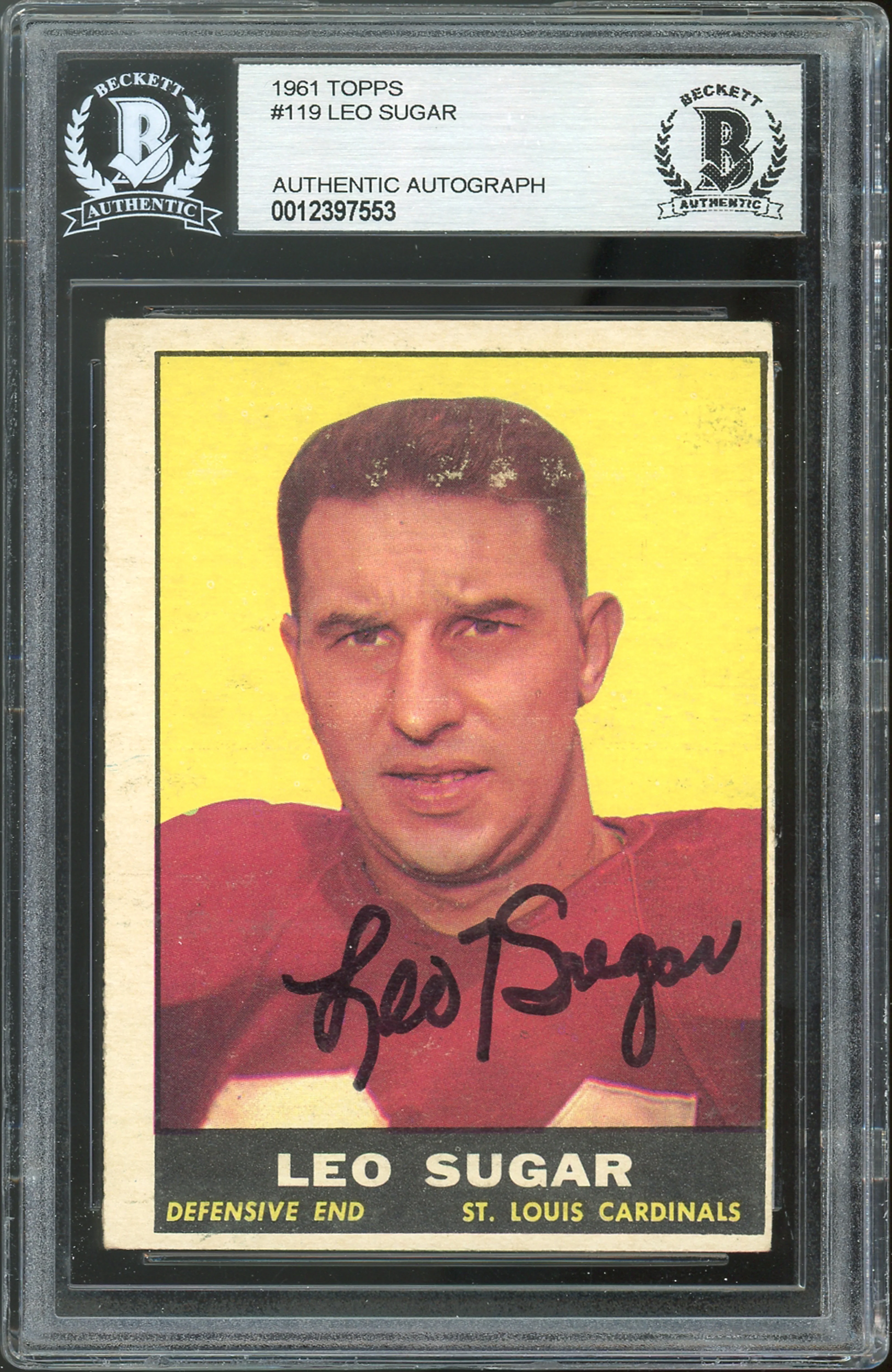 Cardinals Leo Sugar Authentic Signed 1961 Topps #119 Card BAS Slabbed - Image 2