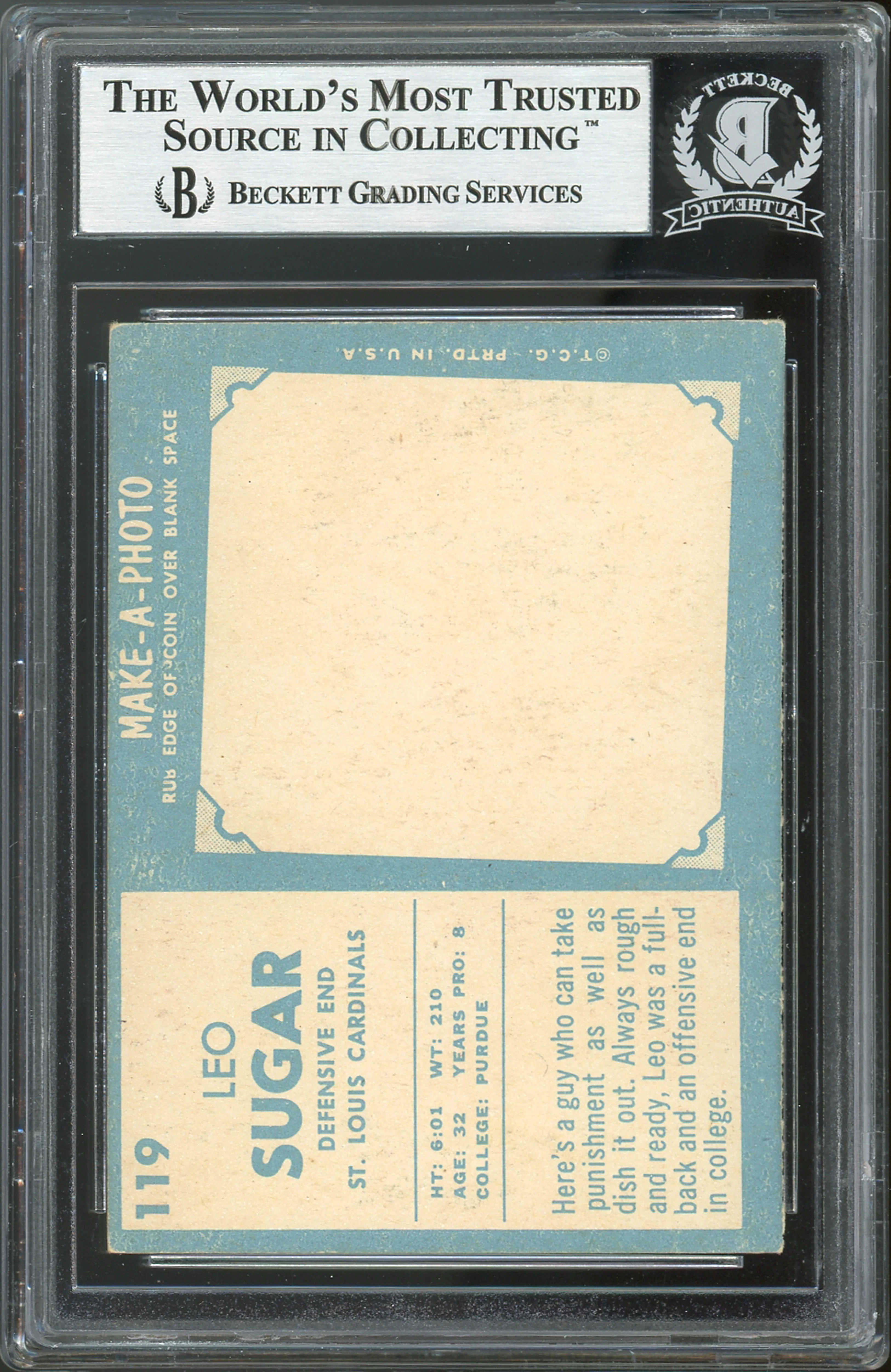Cardinals Leo Sugar Authentic Signed 1961 Topps #119 Card BAS Slabbed - Image 3