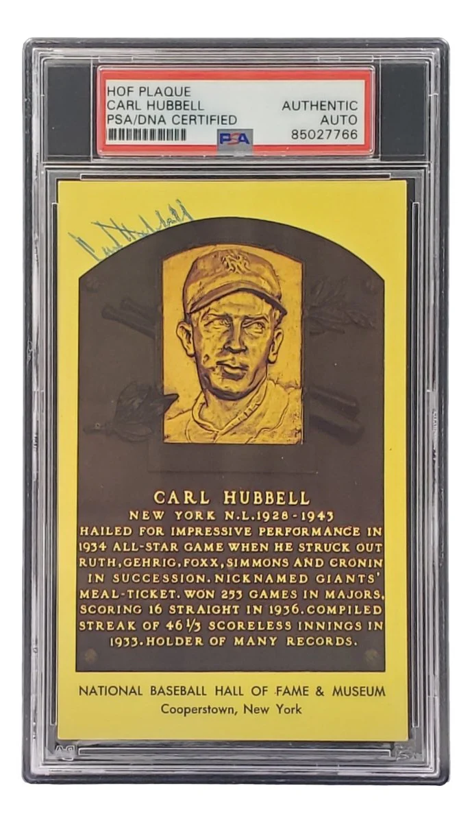 Carl Hubbell Signed 4x6 New York Giants Hall Of Fame Plaque Card PSA/DNA 85027766 - Image 3