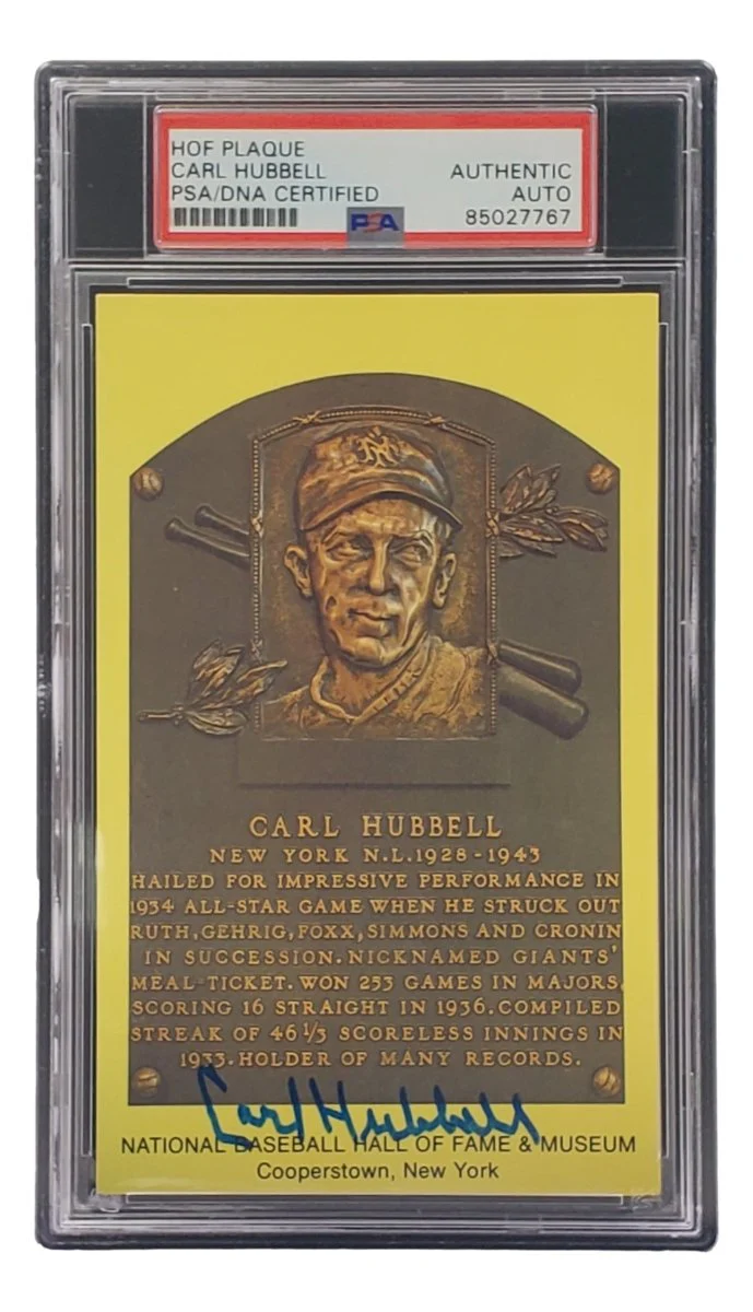 Carl Hubbell Signed 4x6 New York Giants Hall Of Fame Plaque Card PSA/DNA 85027767 - Image 3