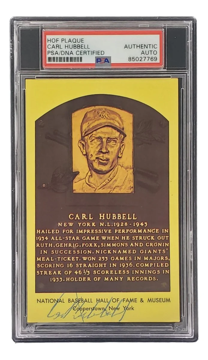 Carl Hubbell Signed 4x6 New York Giants Hall Of Fame Plaque Card PSA/DNA 85027769 - Image 3