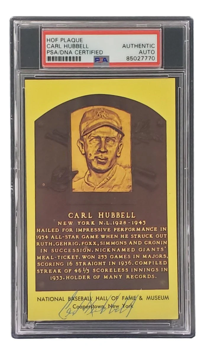 Carl Hubbell Signed 4x6 New York Giants Hall Of Fame Plaque Card PSA/DNA 85027770 - Image 3