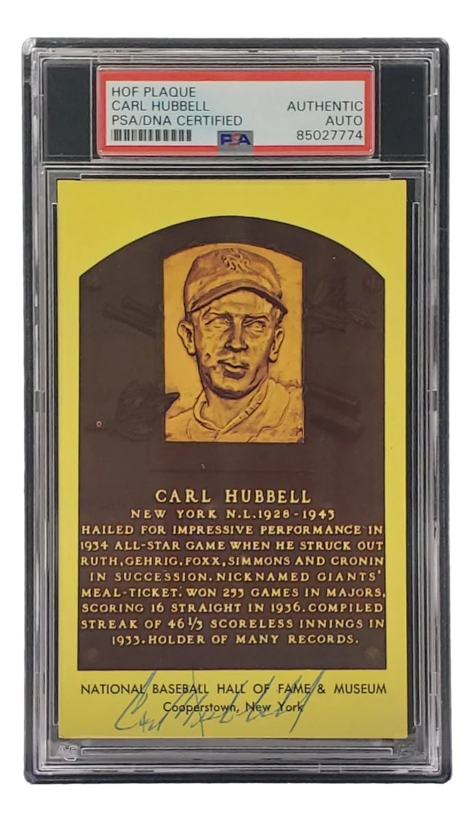 Carl Hubbell Signed 4x6 New York Giants Hall Of Fame Plaque Card PSA/DNA 85027774 - Image 3