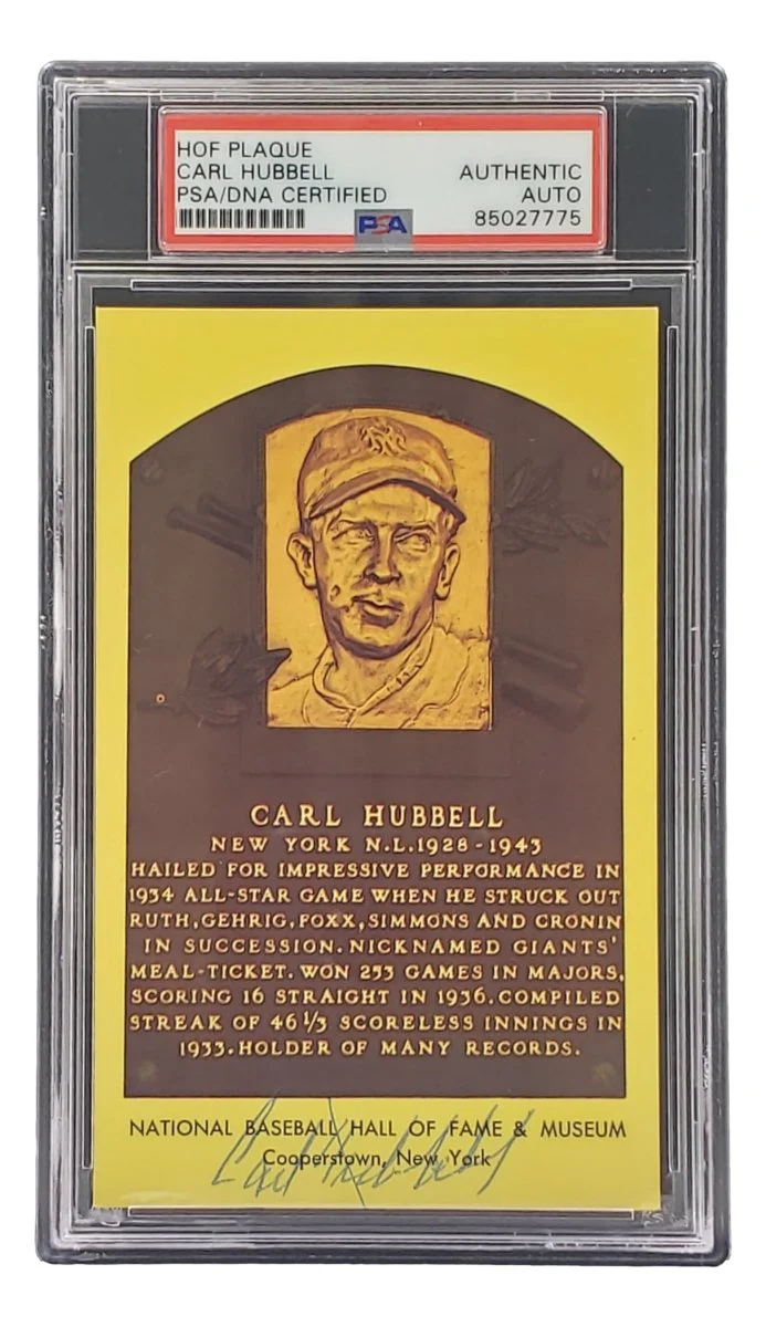 Carl Hubbell Signed 4x6 New York Giants Hall Of Fame Plaque Card PSA/DNA 85027775 - Image 3