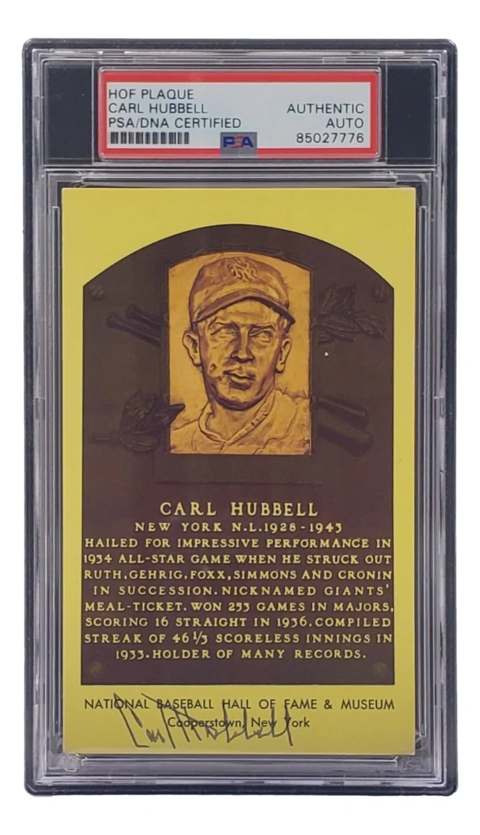 Carl Hubbell Signed 4x6 New York Giants Hall Of Fame Plaque Card PSA/DNA 85027776 - Image 3