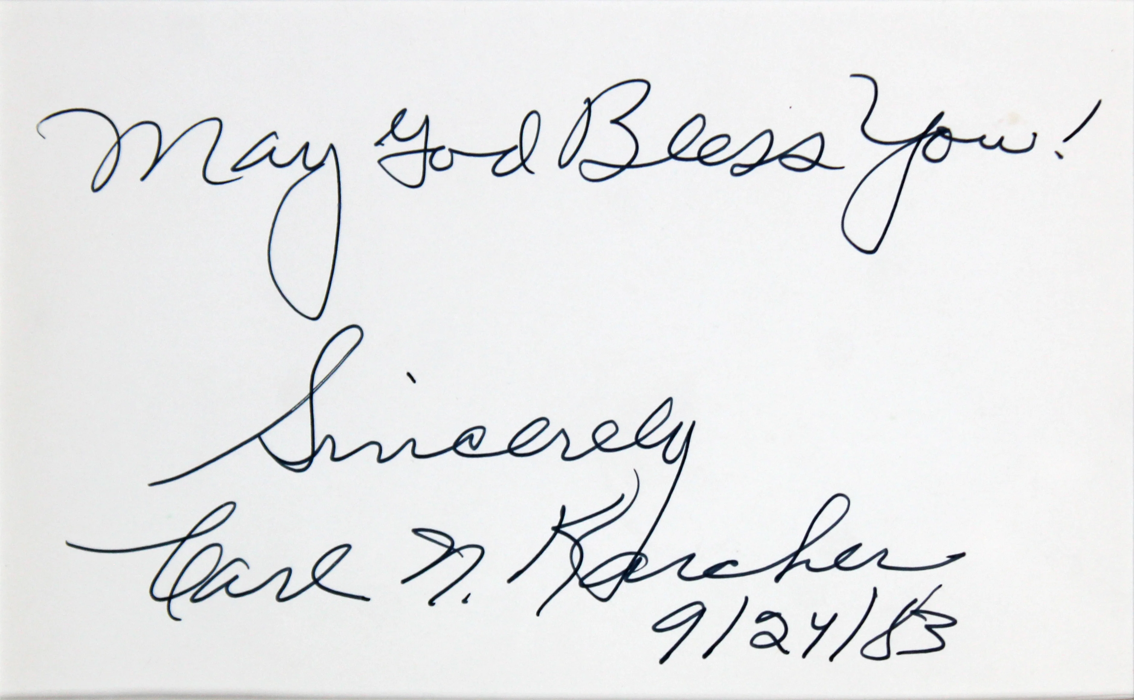Carl Karcher Carl's Jr. Authentic Signed 4x6.25 Cut Signature BAS #AE09336 - Image 3