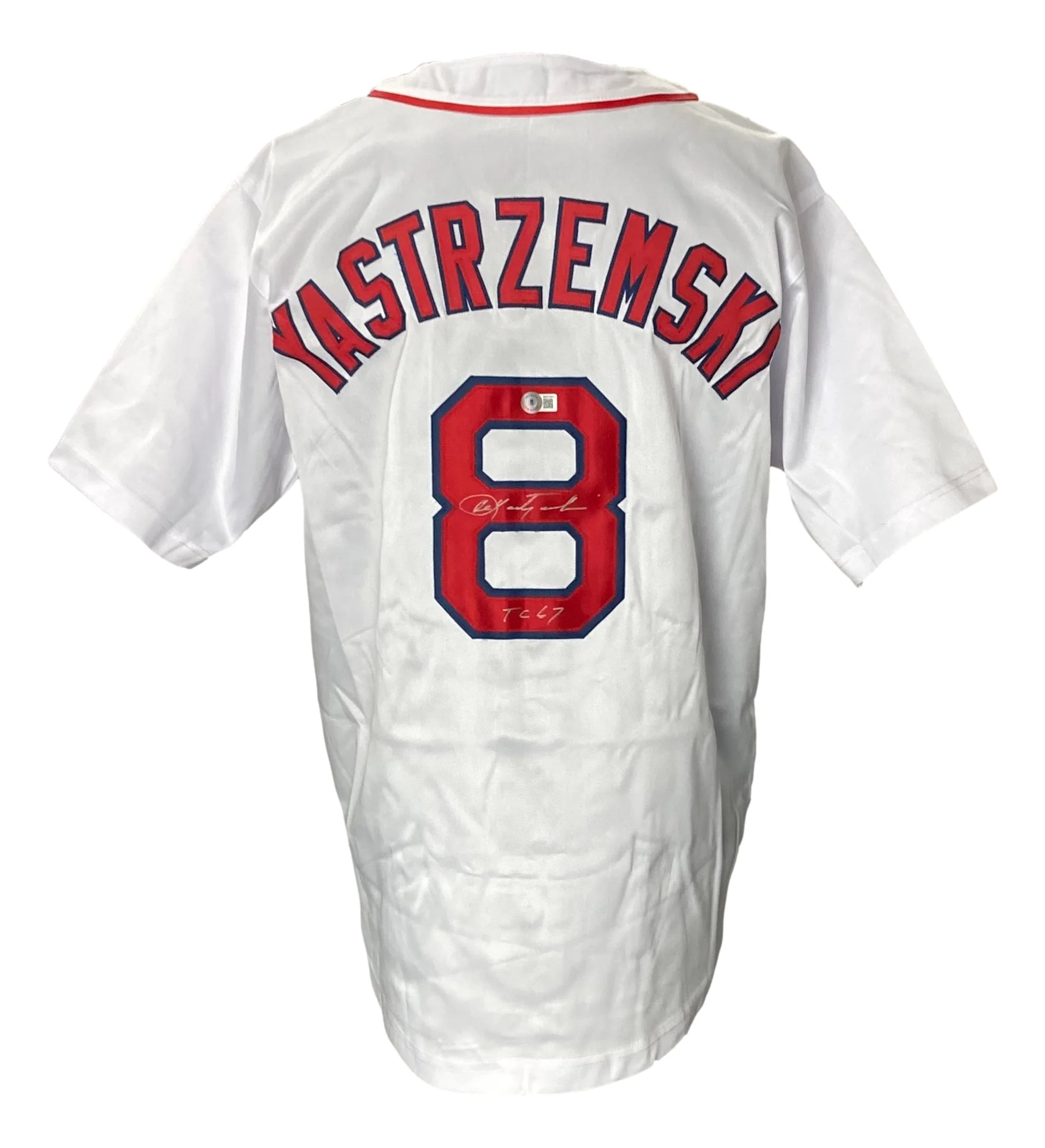 Carl Yastrzemski Boston Signed White Baseball Jersey TC 67 BAS