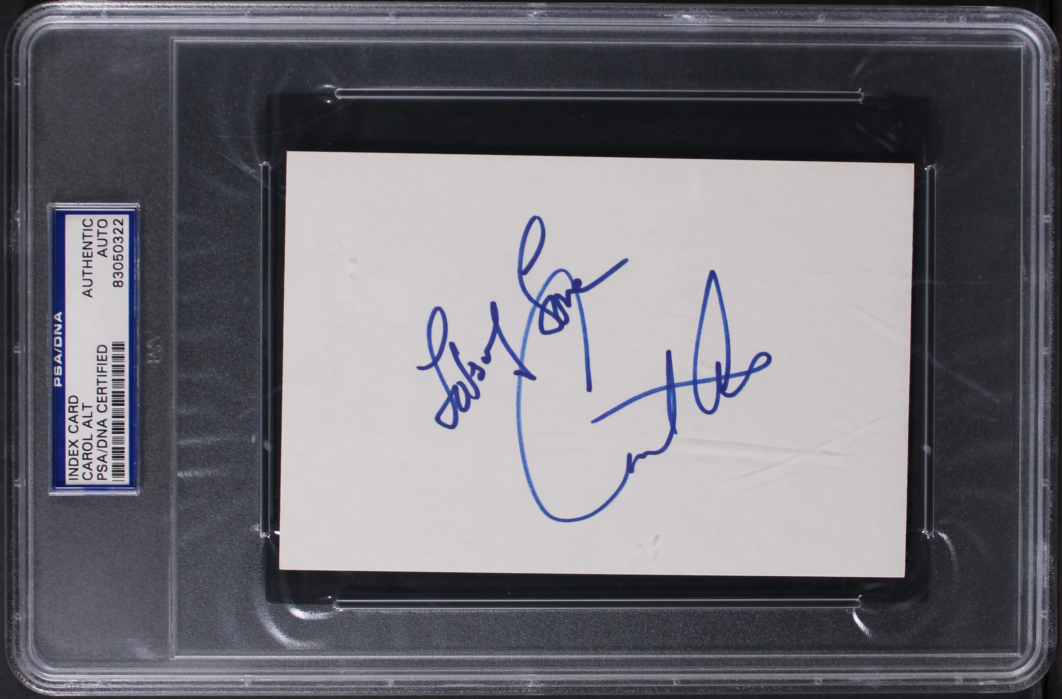 Carol Alt Private Parts "Lots of Love" Authentic Signed 4x6 Index Card PSA Slab - Image 2