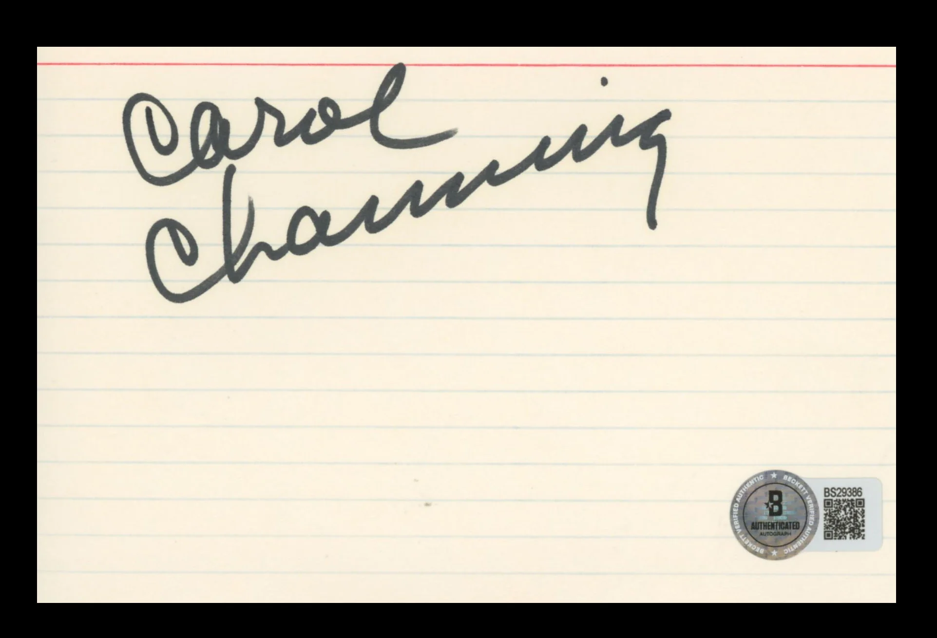 Carol Channing Gentlemen Prefer Blondes Signed 4x6 Index Card BAS #BS29386 - Image 2
