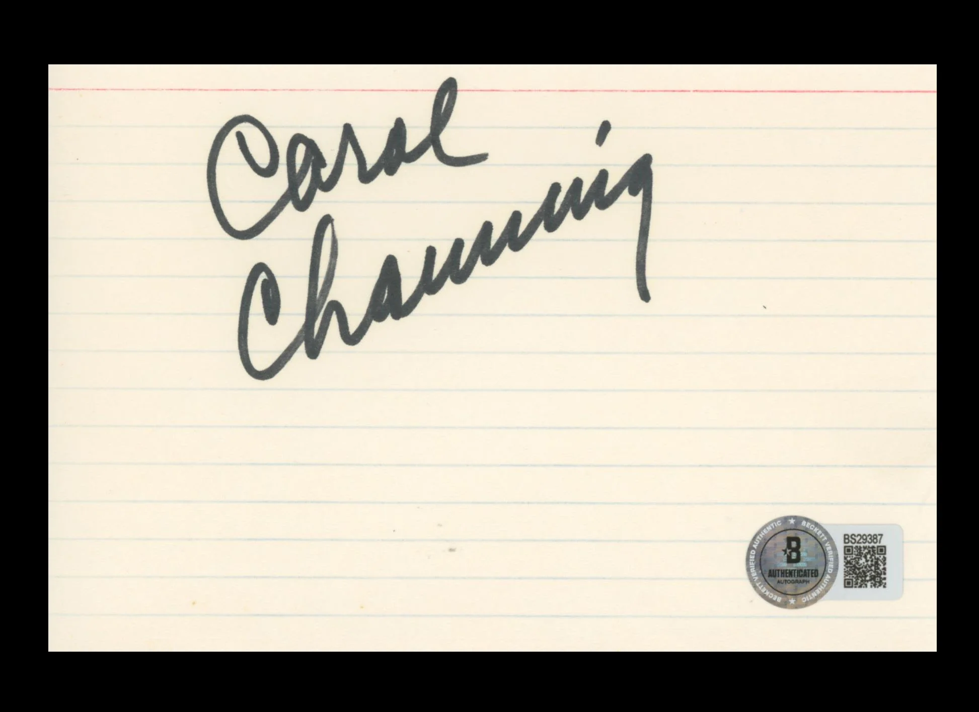 Carol Channing Gentlemen Prefer Blondes Signed 4x6 Index Card BAS #BS29387 - Image 2