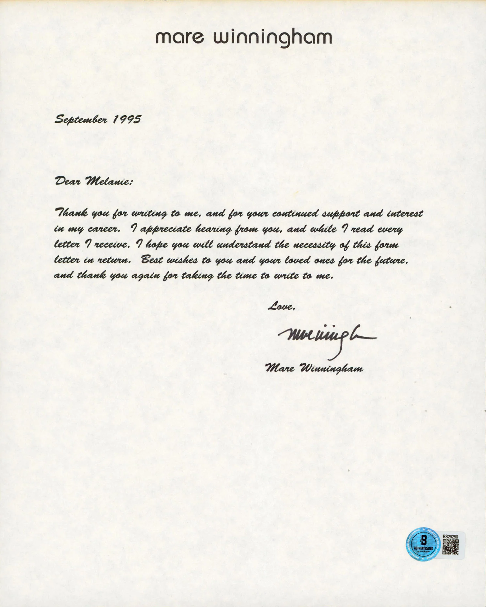 Carol Struycken The Addams Family Authentic Signed 8.5x11 Letter BAS #BS29249